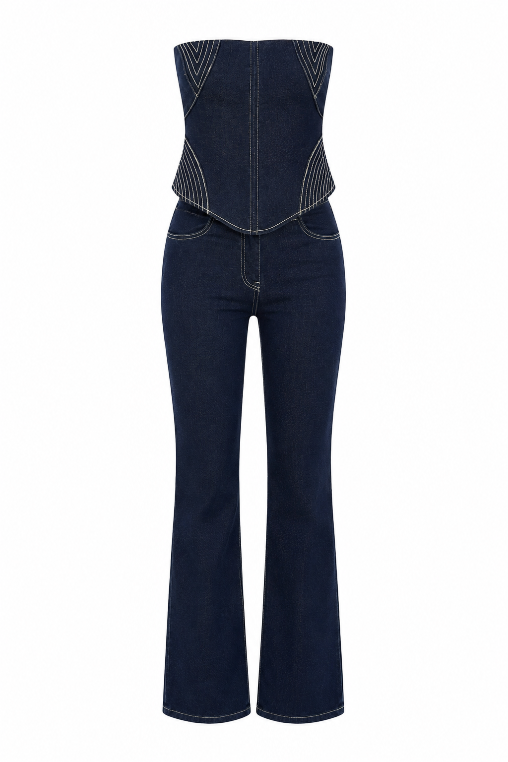 Dikişli İkili Likralı Denim Takım