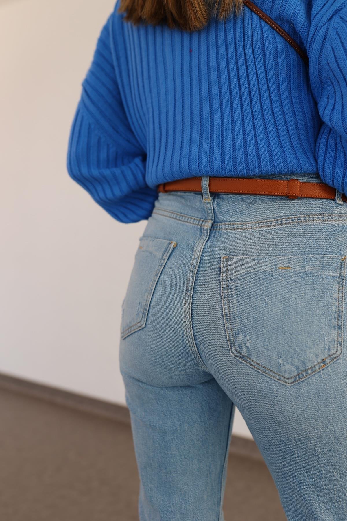 Dizi Yırtık Mavi Jean