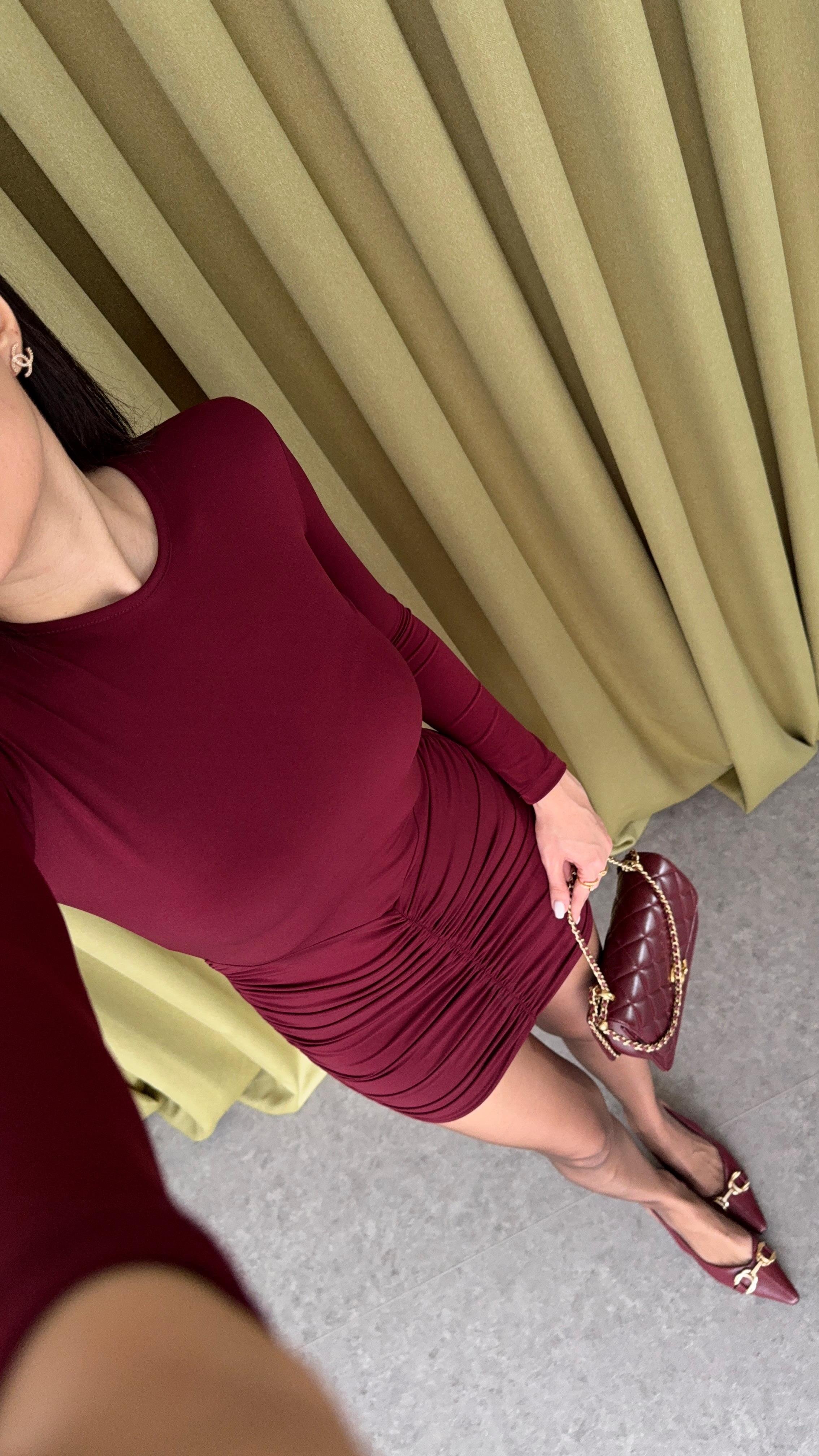 Drapeli Bordo Elbise