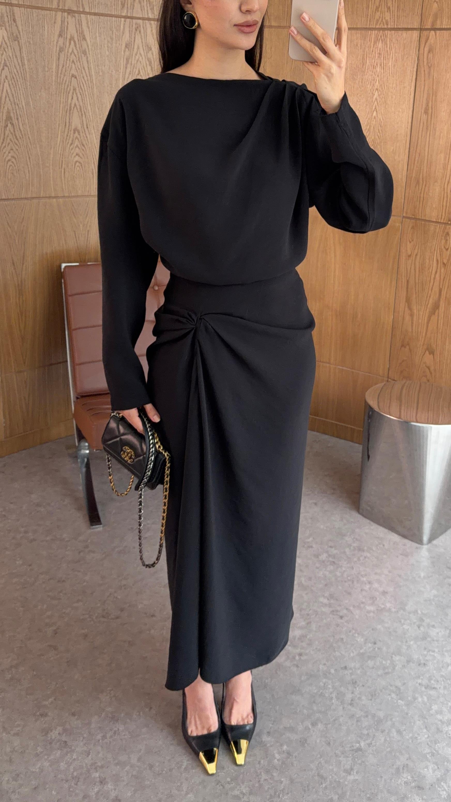 Drapeli Etek-Bluz Siyah Takım