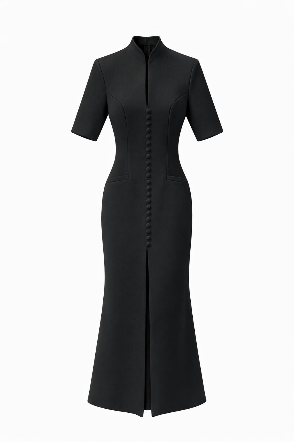 Düğmeli Maxi Boy Siyah Elbise