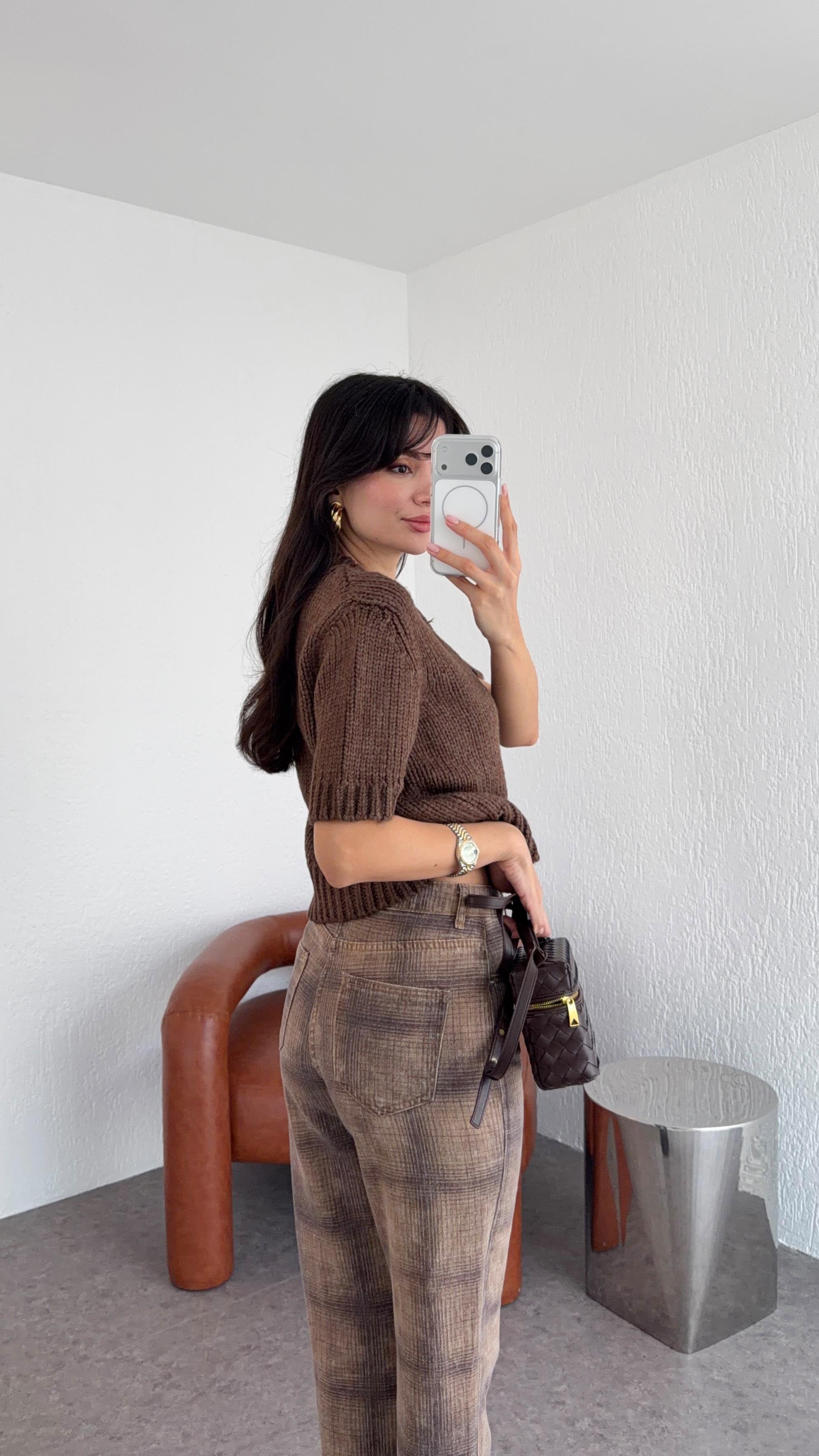 Ekose Baskılı Straight Jean