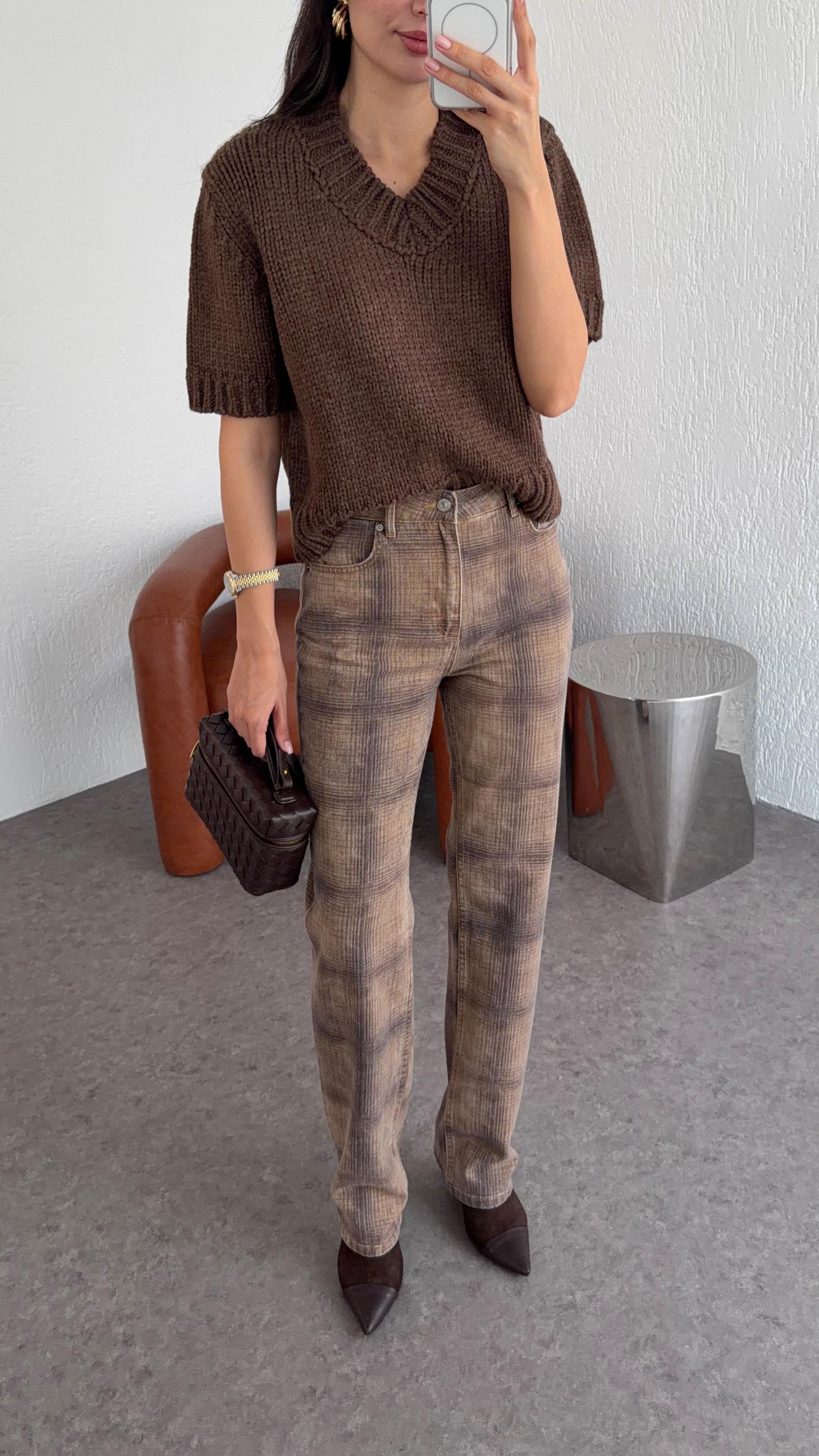 Ekose Baskılı Straight Jean