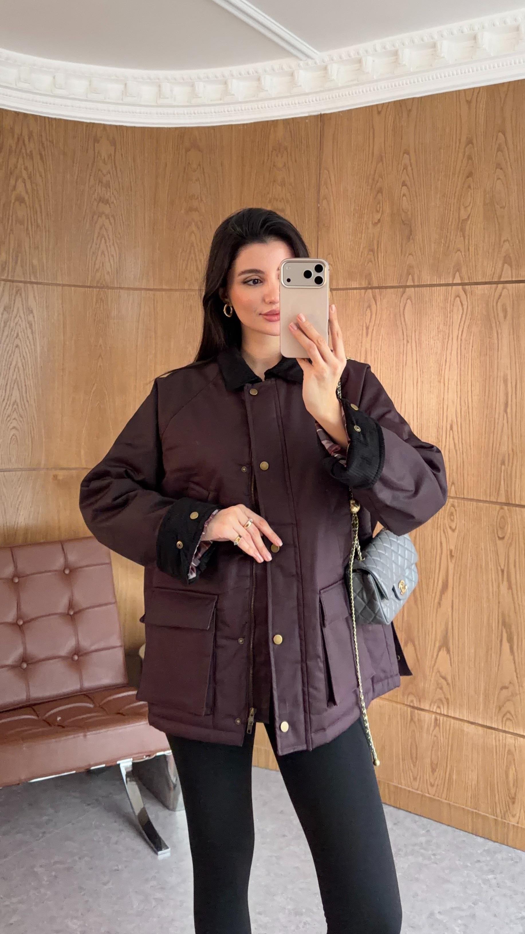 Ekose İç Detaylı Bordo Mumlu Mont