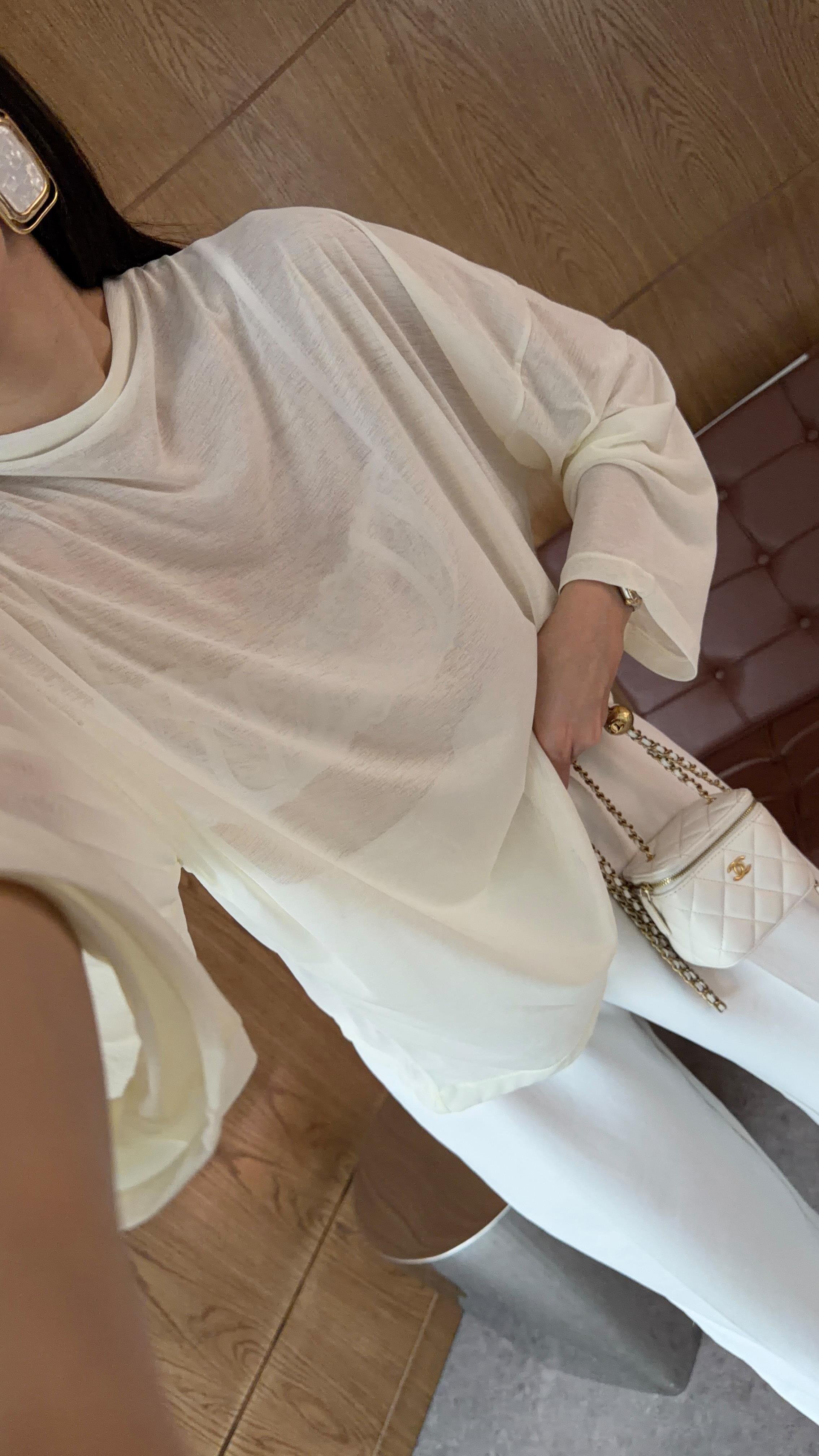 Ekru Basic Transparan Bluz