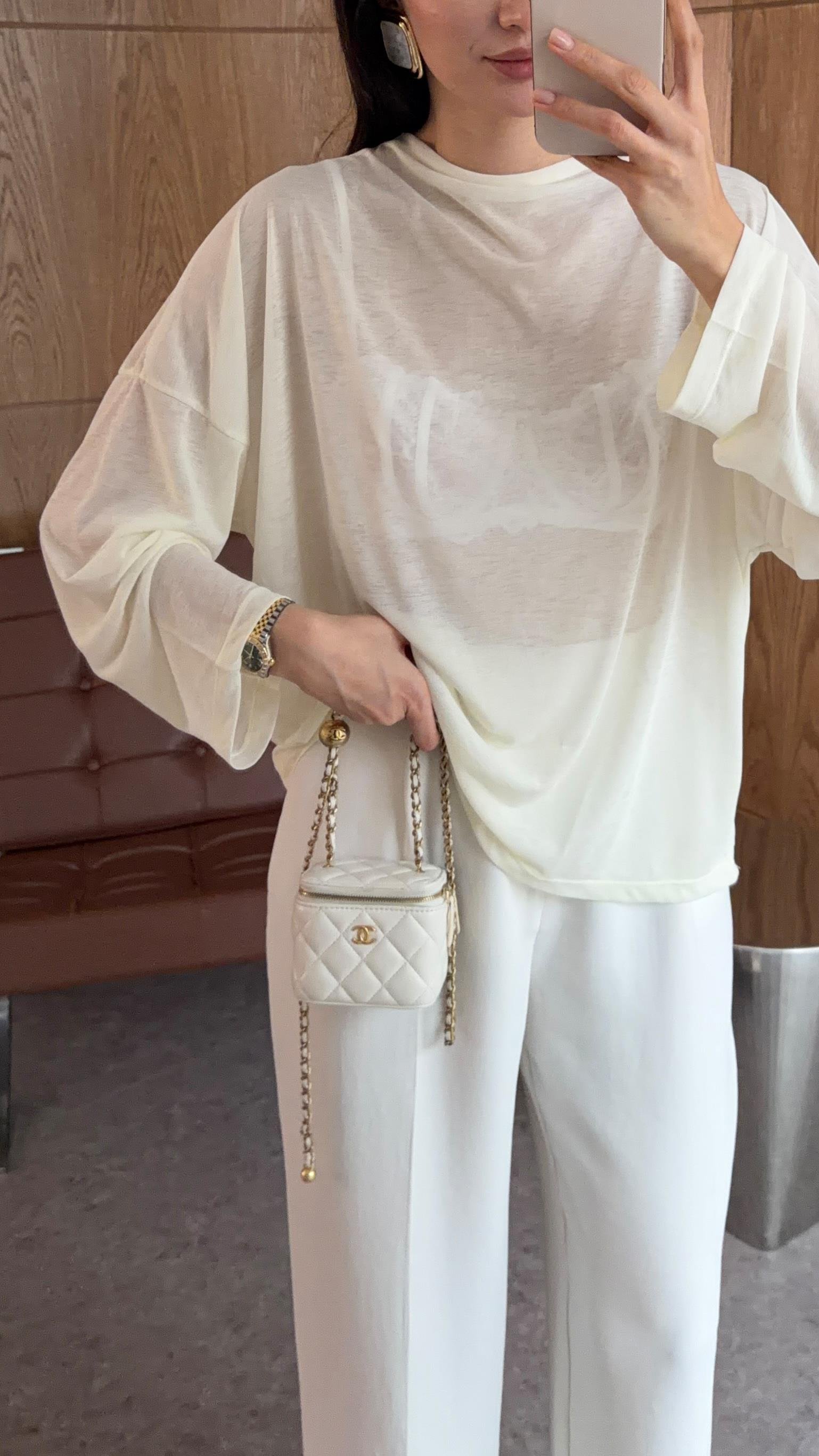 Ekru Basic Transparan Bluz