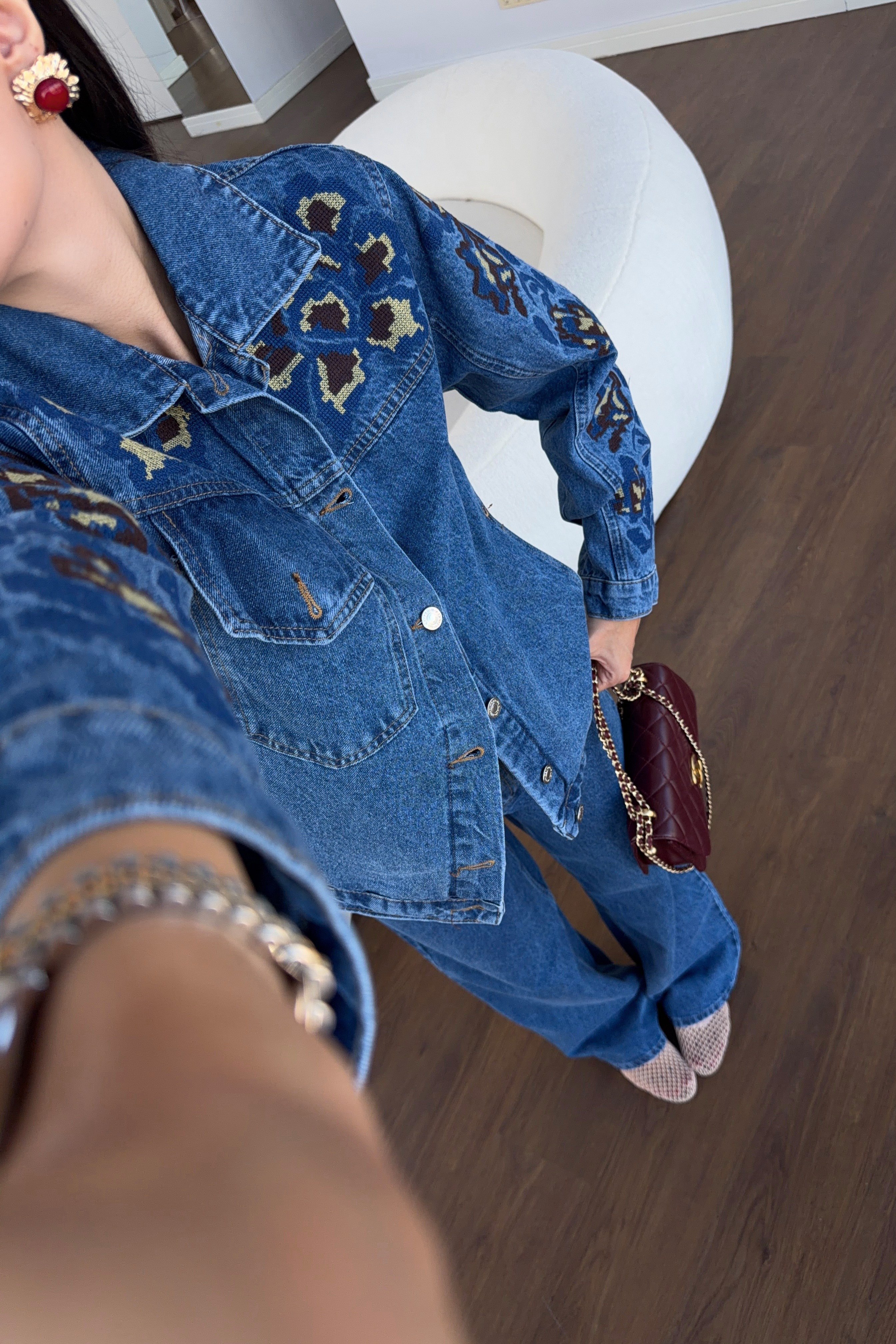 Etnik İşlemeli İkili Denim  Takım