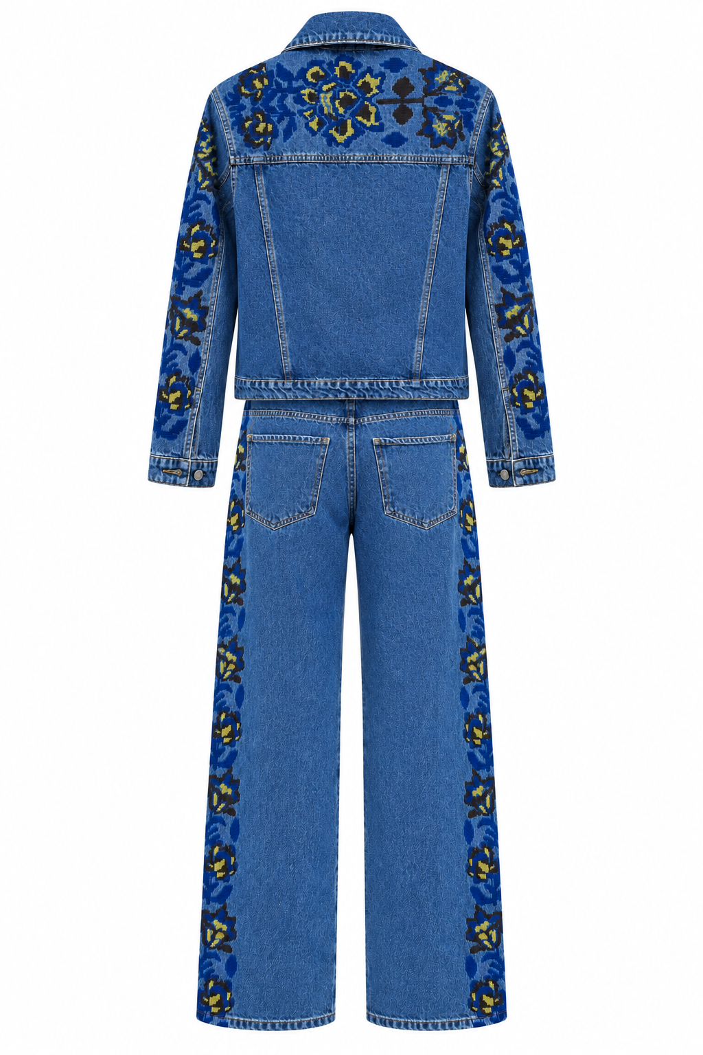 Etnik İşlemeli İkili Denim  Takım