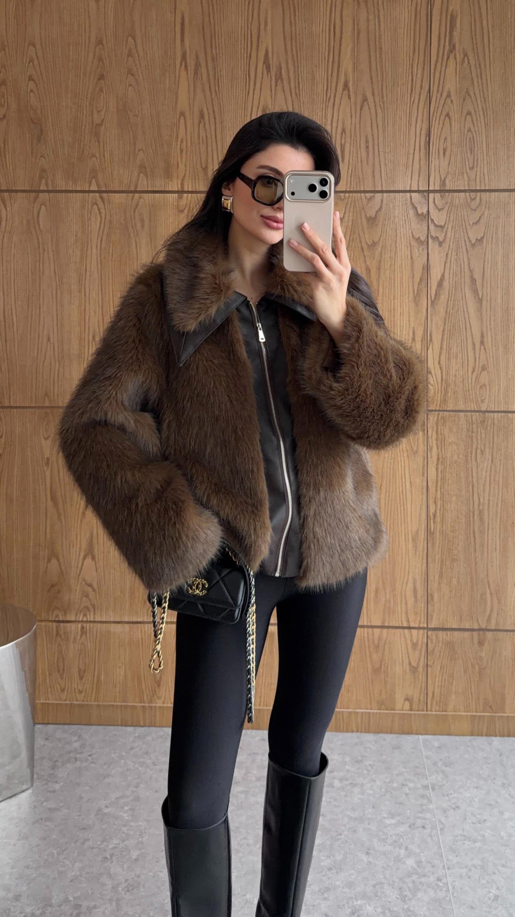 Fermuarlı Acı Kahve Kürk