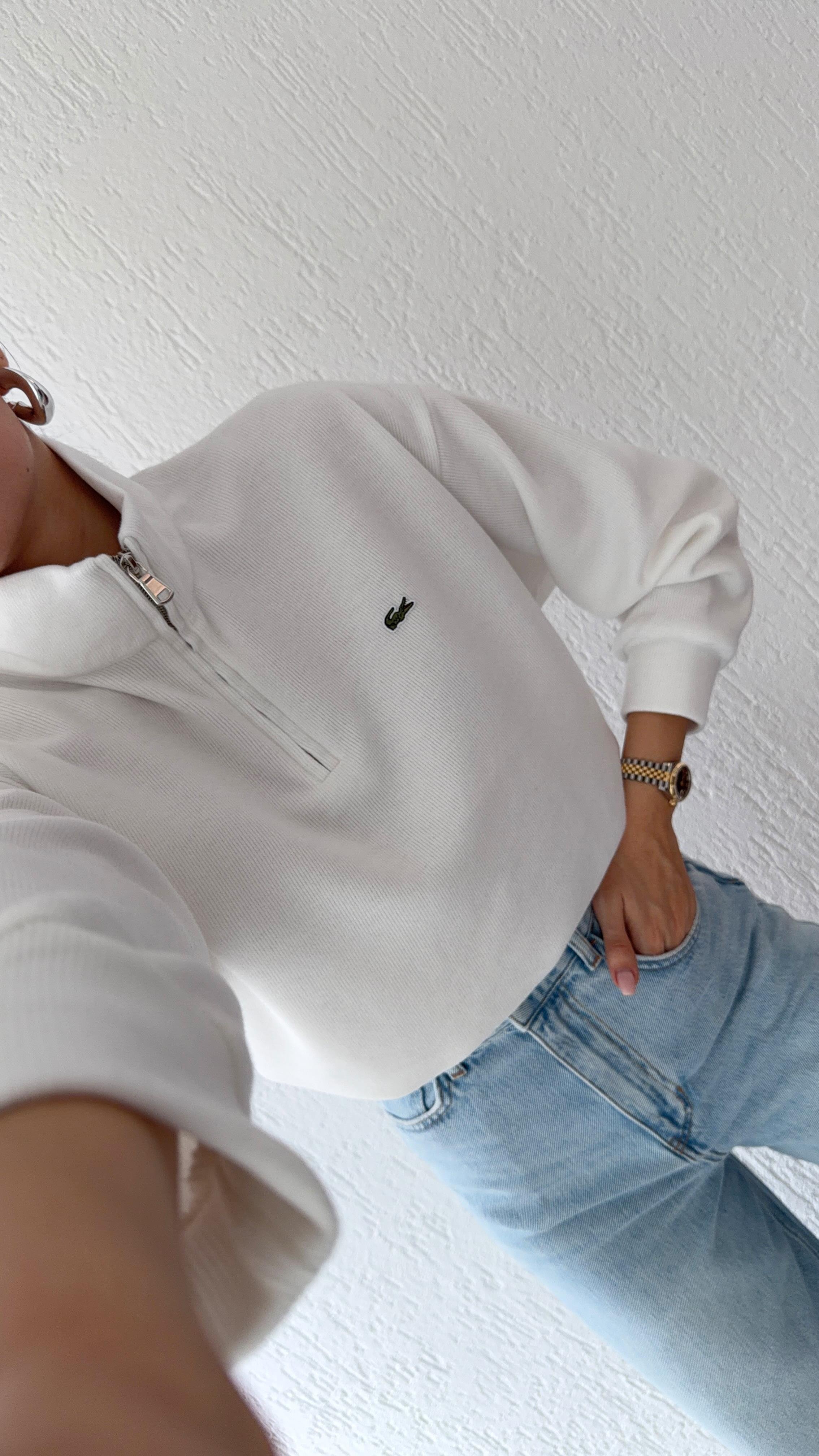 Fermuarlı Beyaz Selanik Sweat