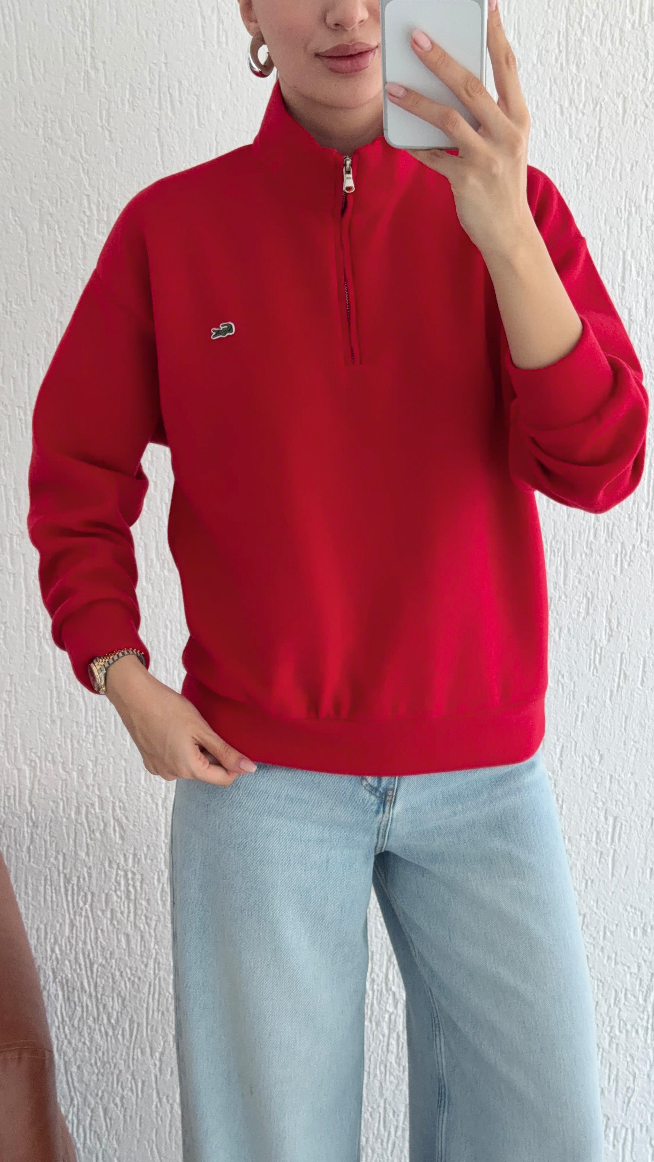 Fermuarlı Kırmızı Selanik Sweat