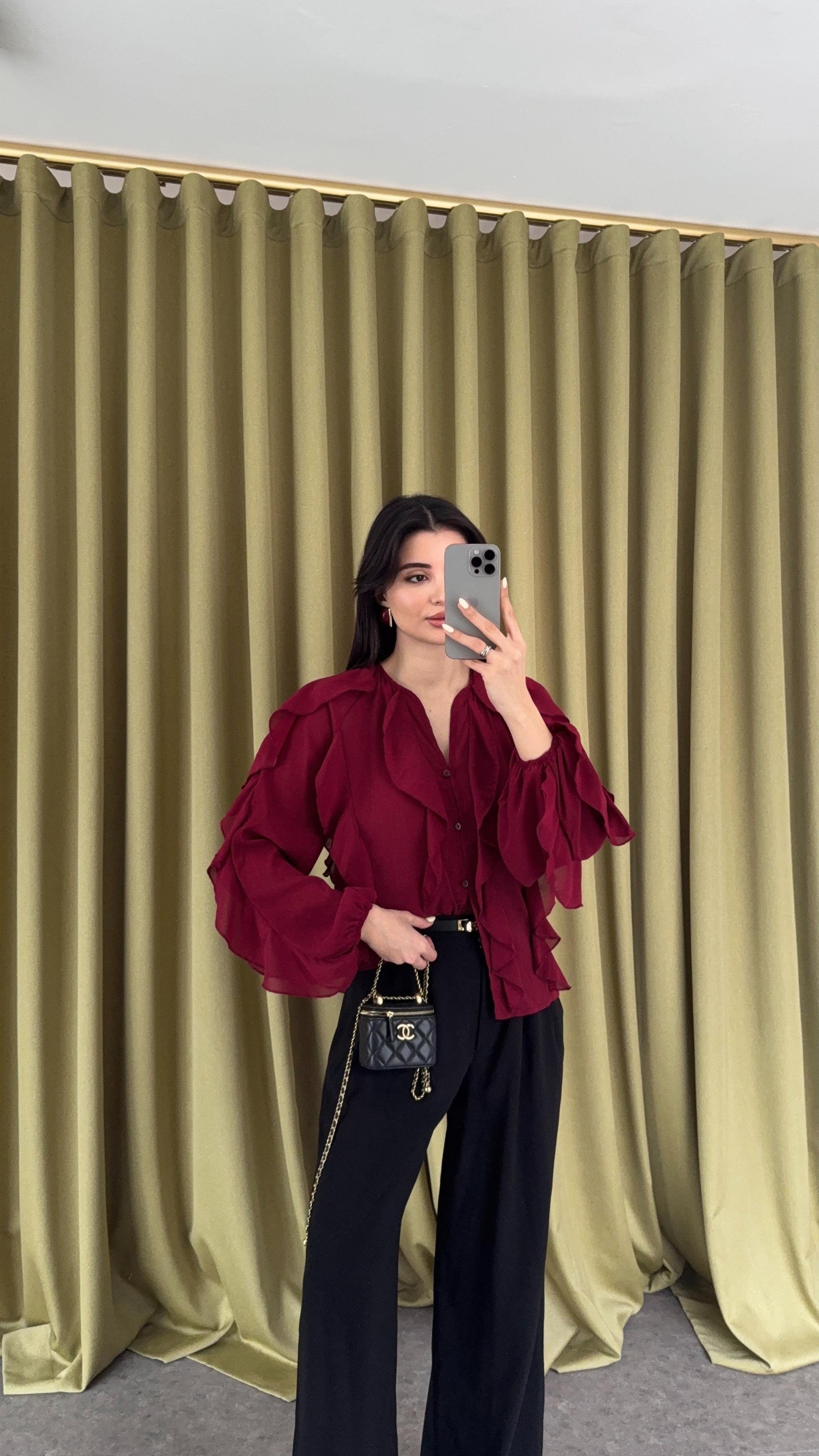 Fırfırlı Bordo Gömlek