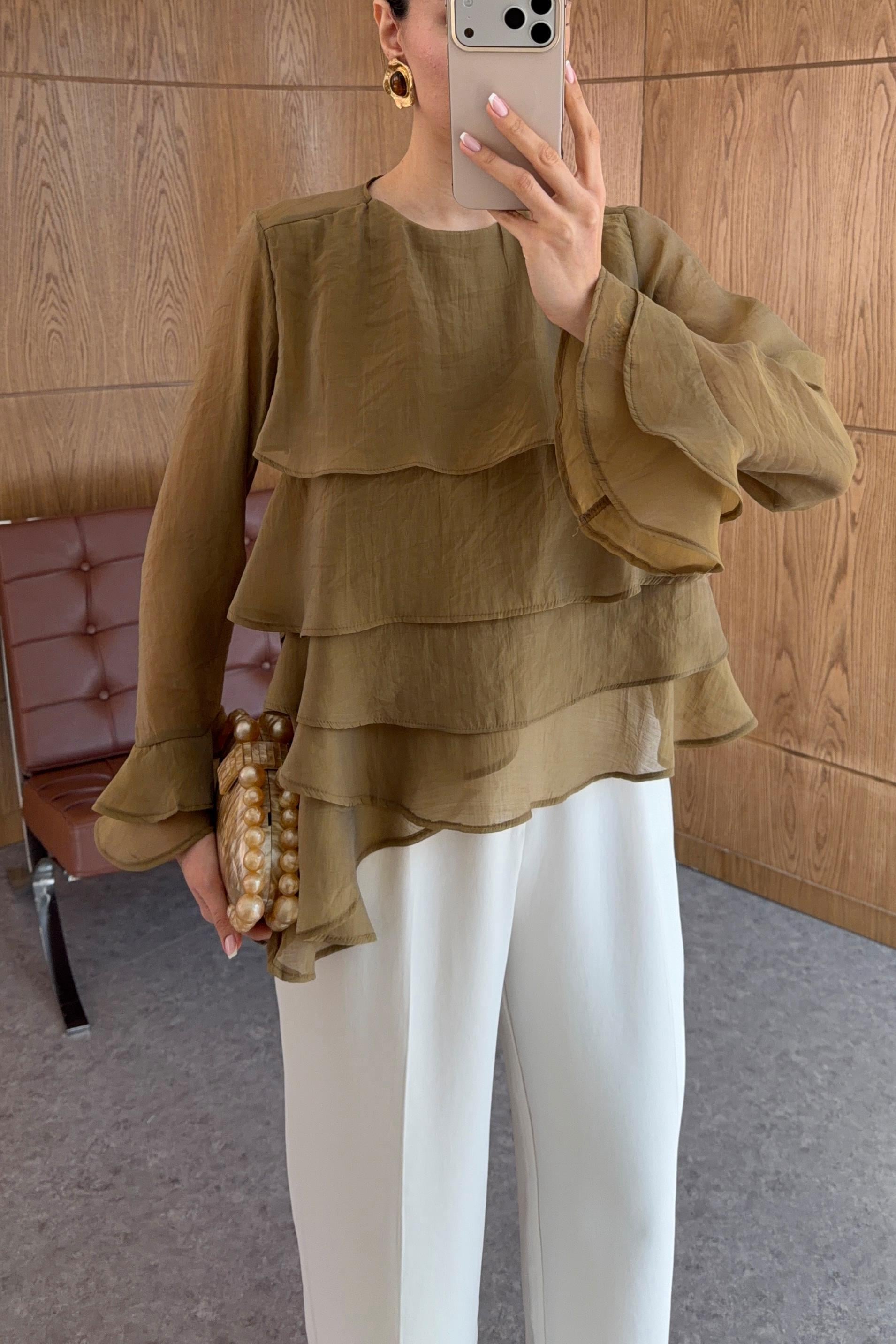 Fırfırlı Haki Bluz