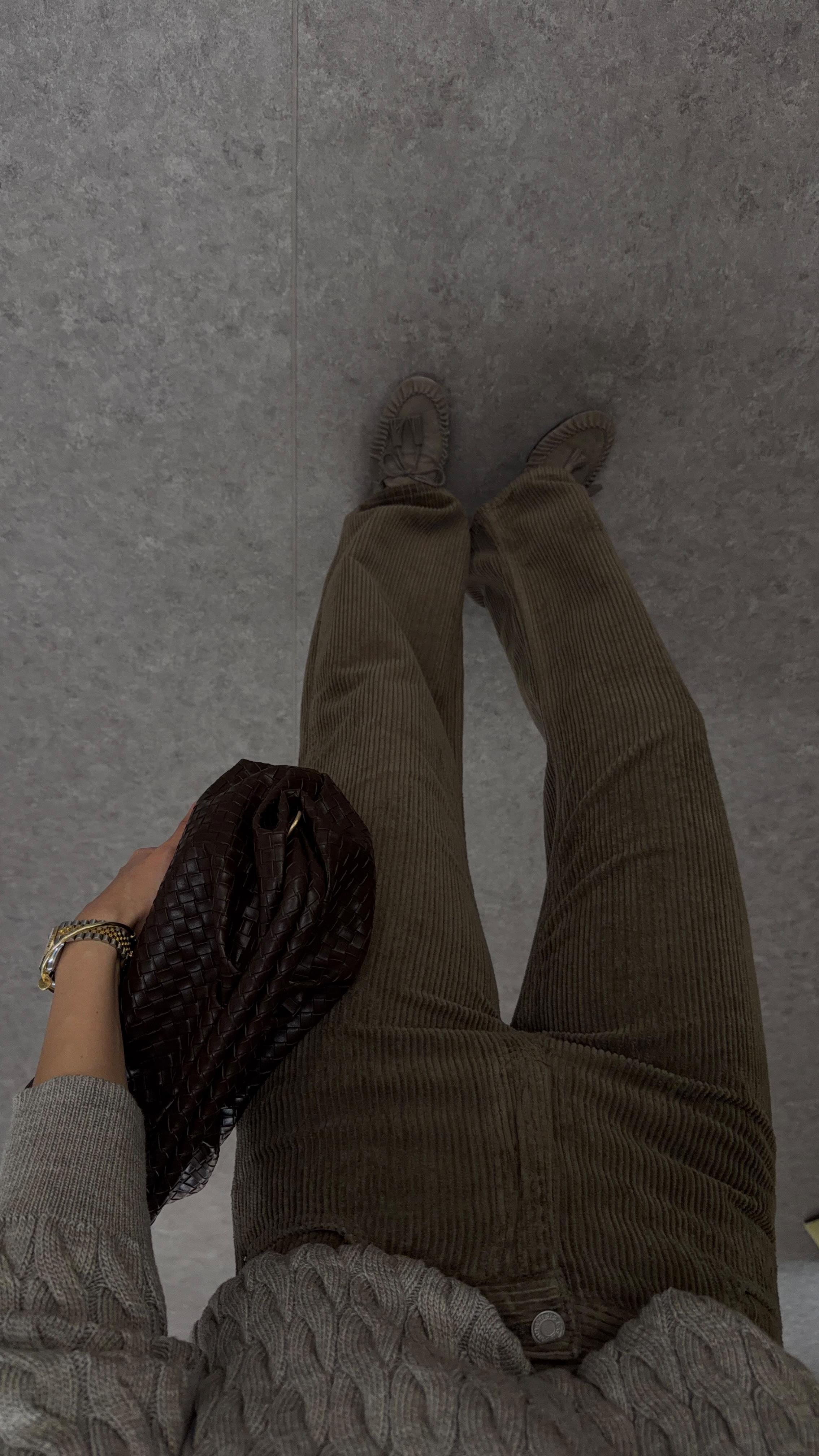 Fitilli Haki Kadife Pantolon