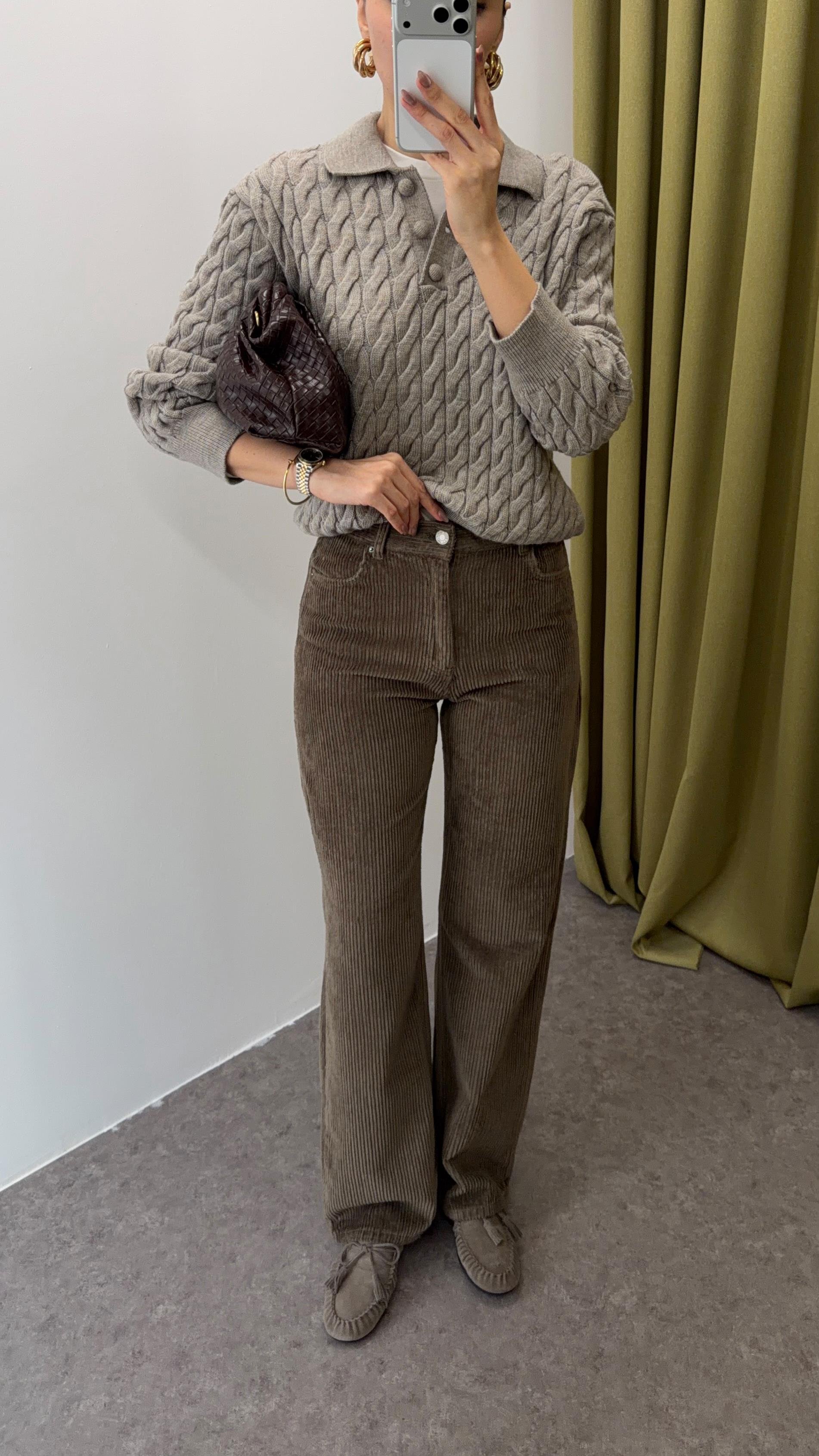 Fitilli Haki Kadife Pantolon