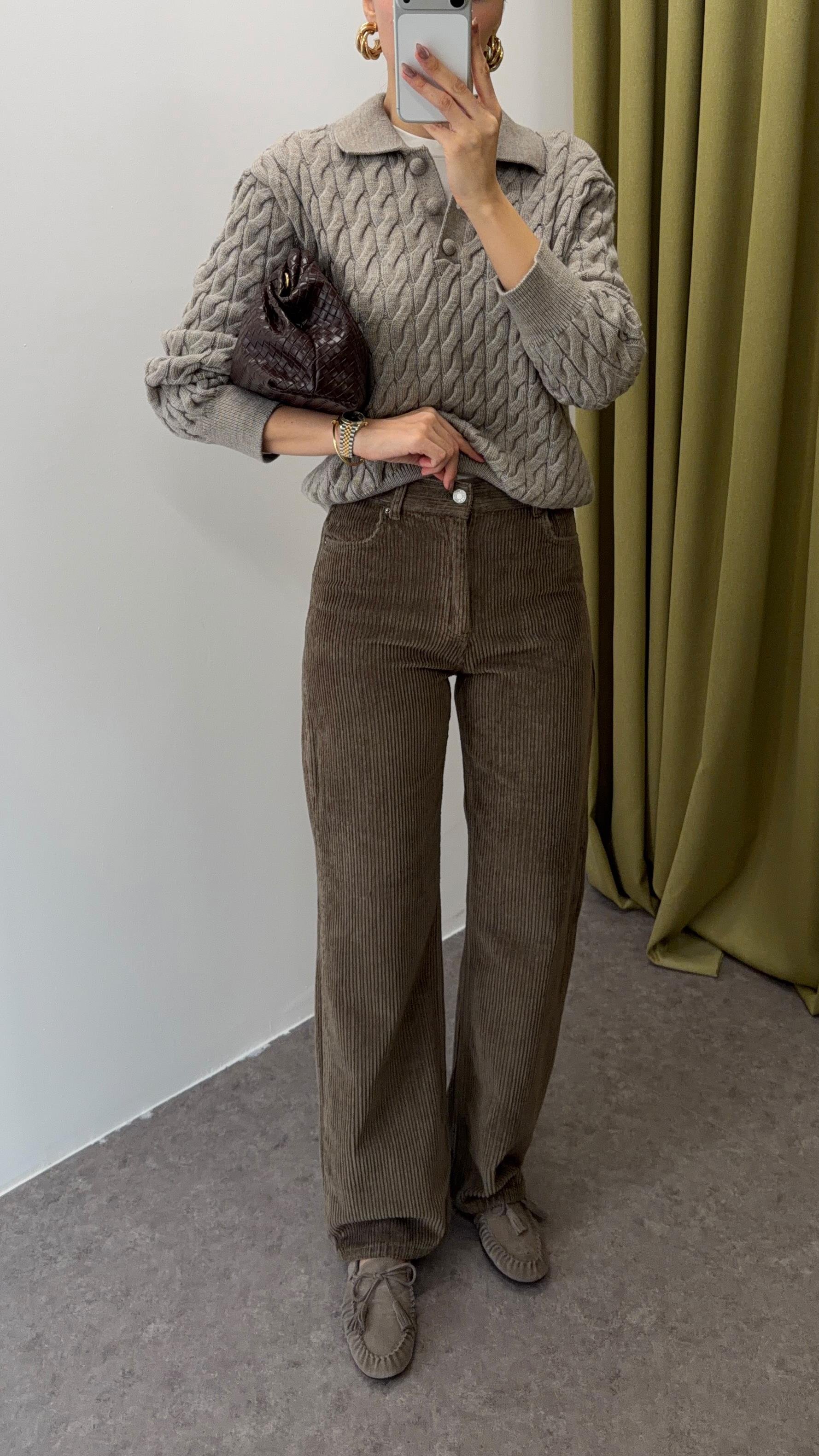 Fitilli Haki Kadife Pantolon