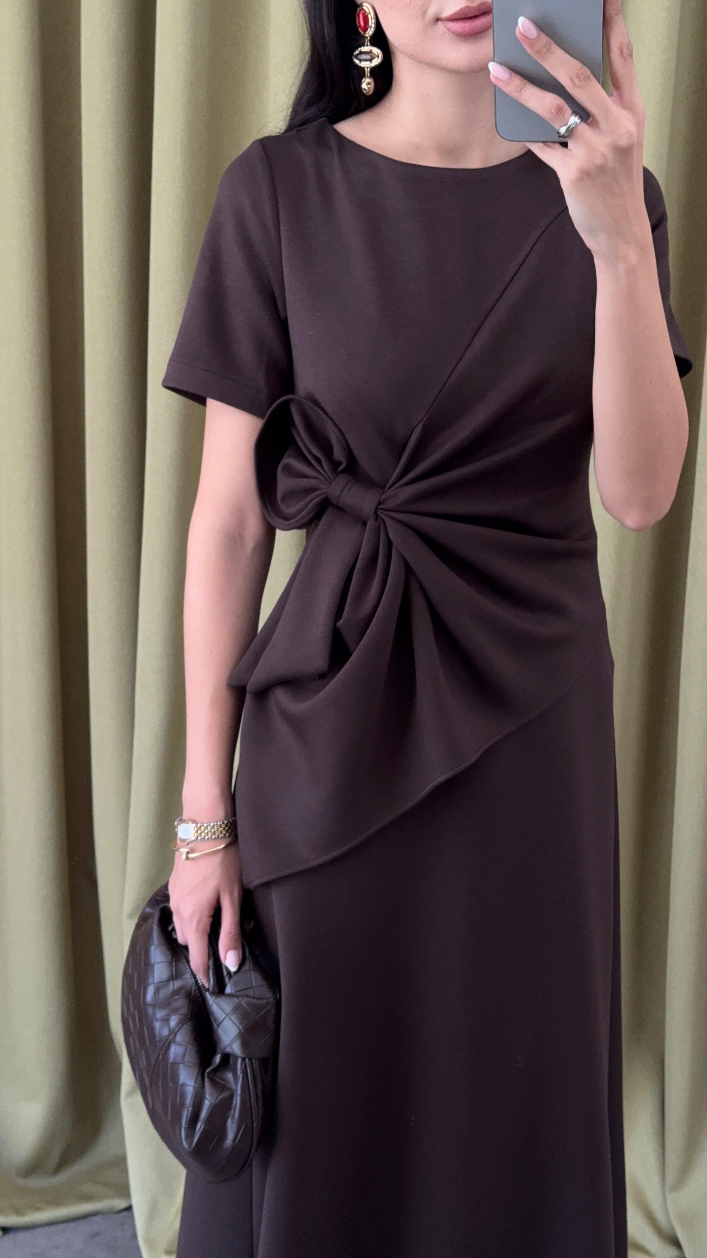 Fiyonklu Acı Kahve Modal Elbise