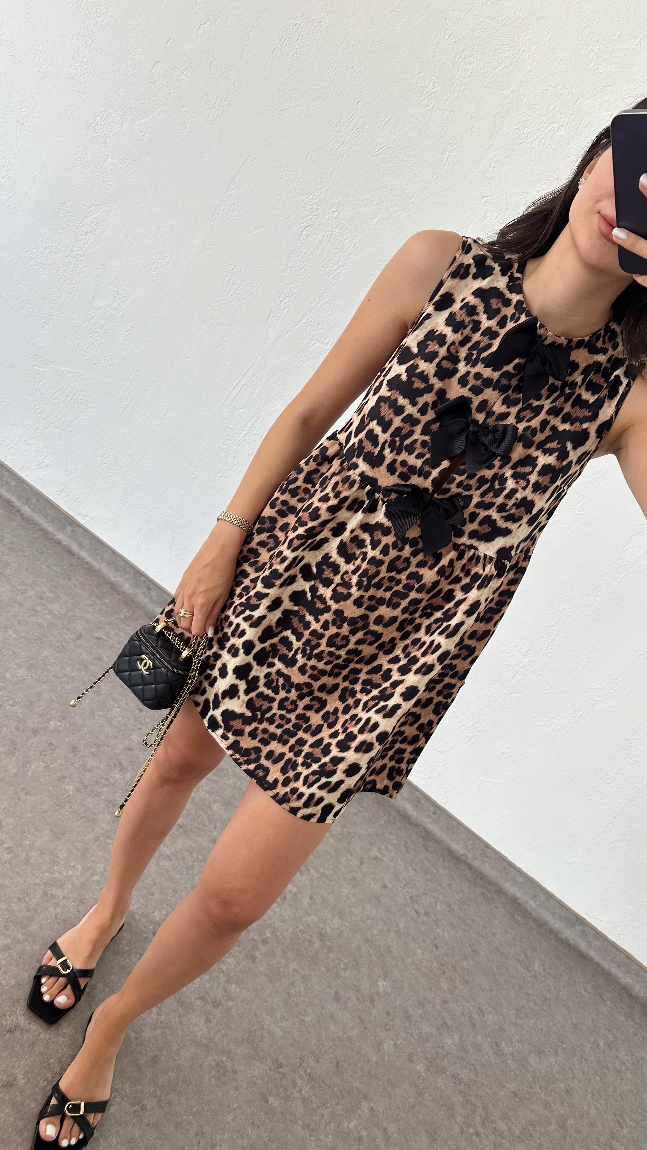 Fiyonklu Leopar Elbise