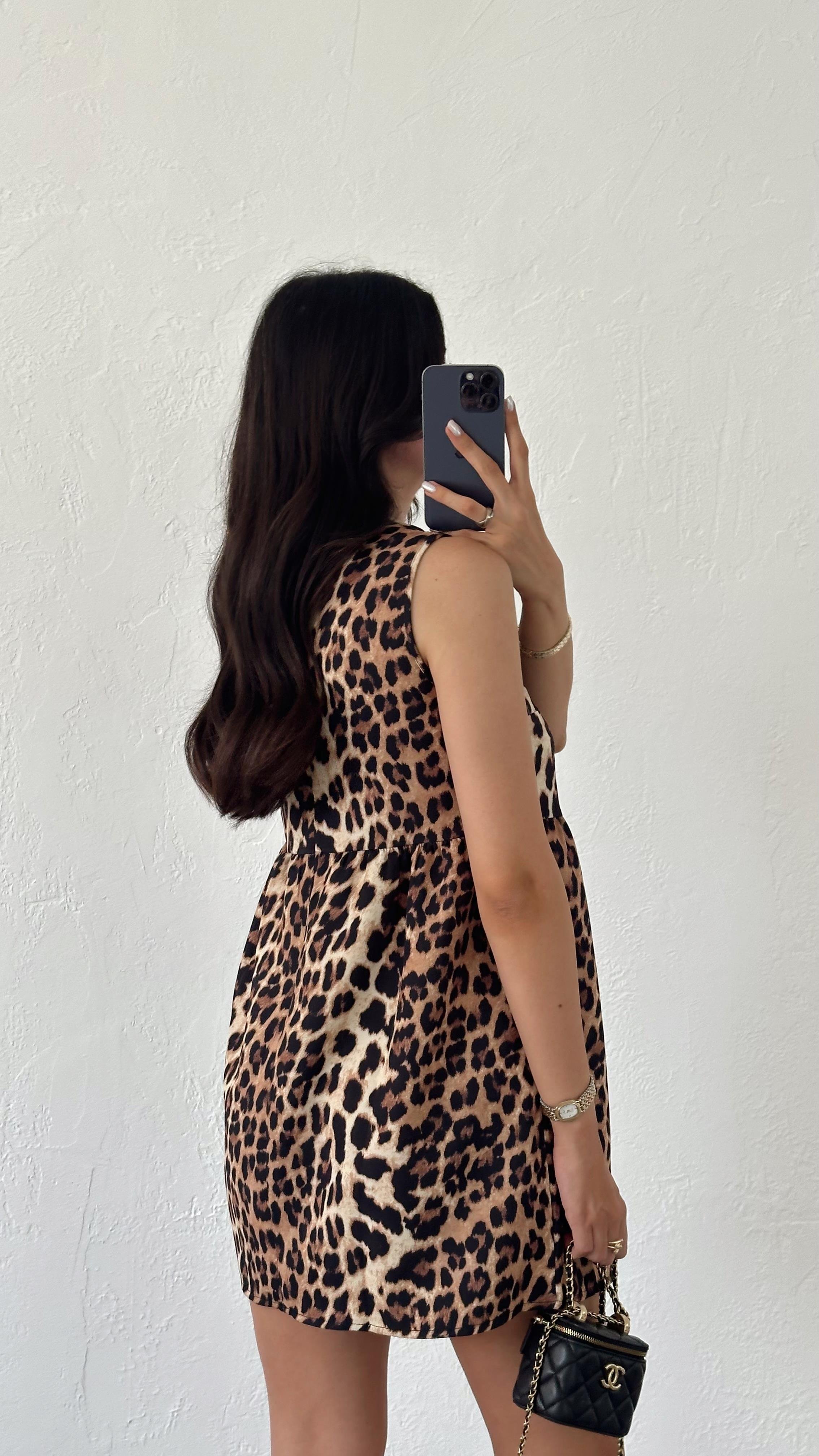 Fiyonklu Leopar Elbise