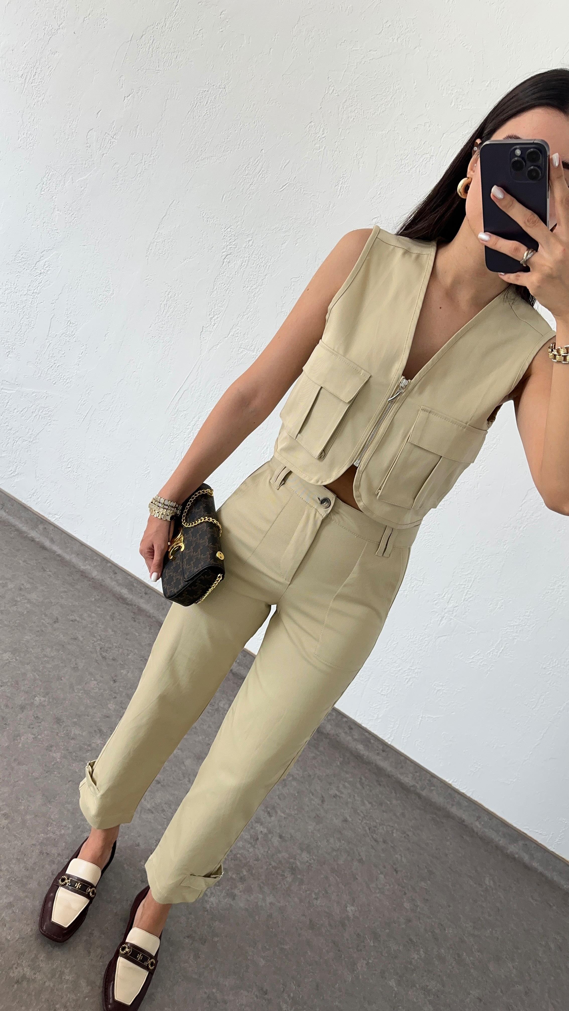 Gabardin Krem İkili Takım