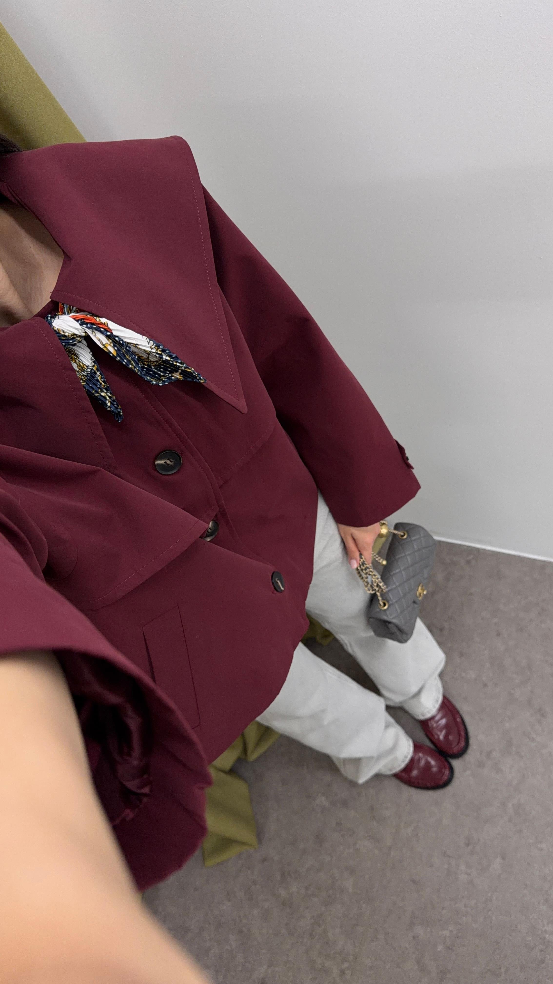 Geniş Yaka Düğmeli Bordo Ceket