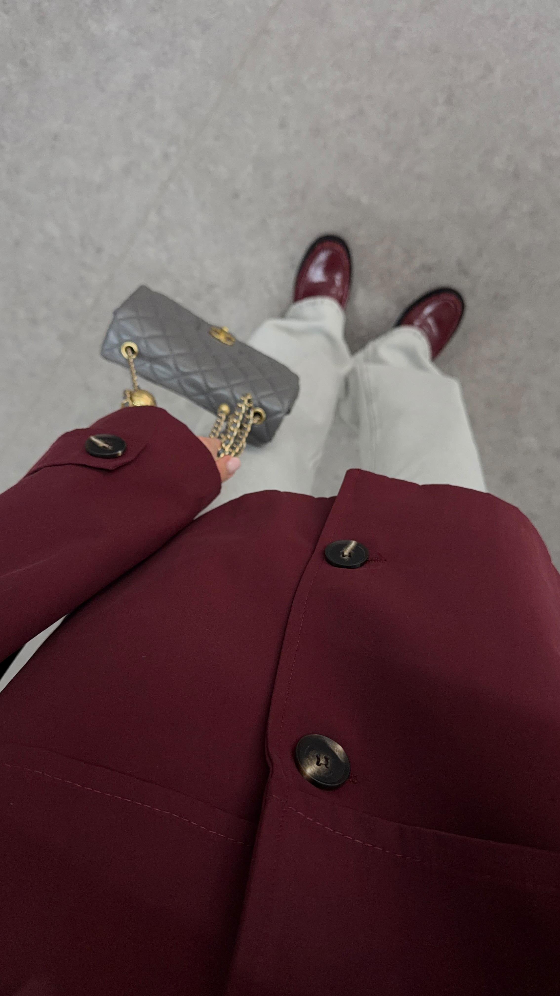 Geniş Yaka Düğmeli Bordo Ceket