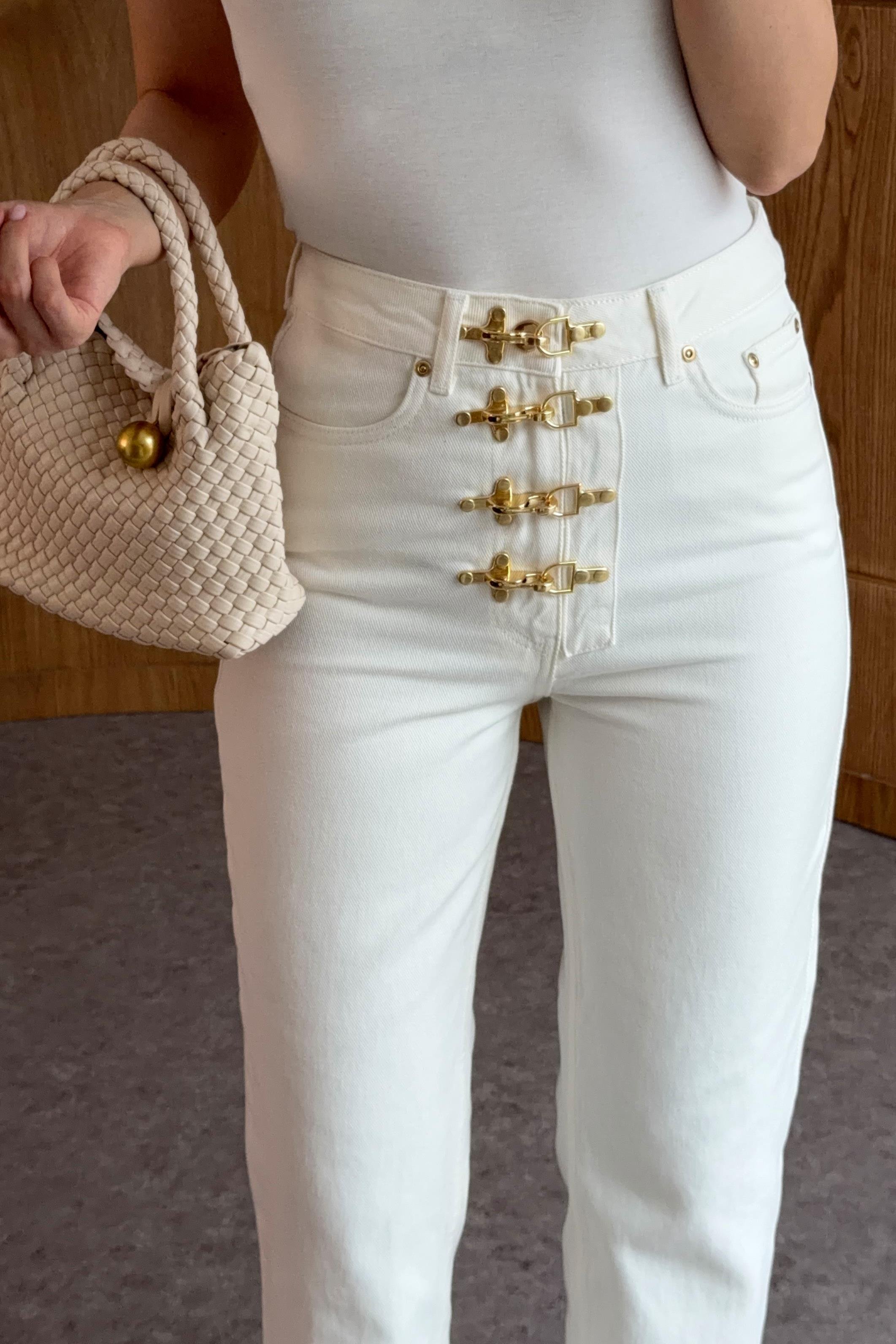 Gold Aksesuarlı Ekru Denim