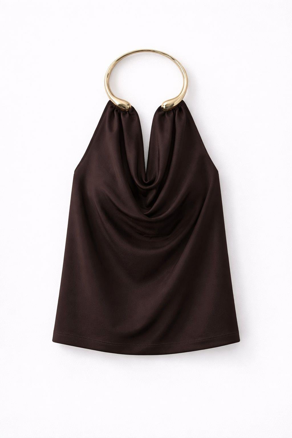 Gold Aksesuarlı Kahve Bluz