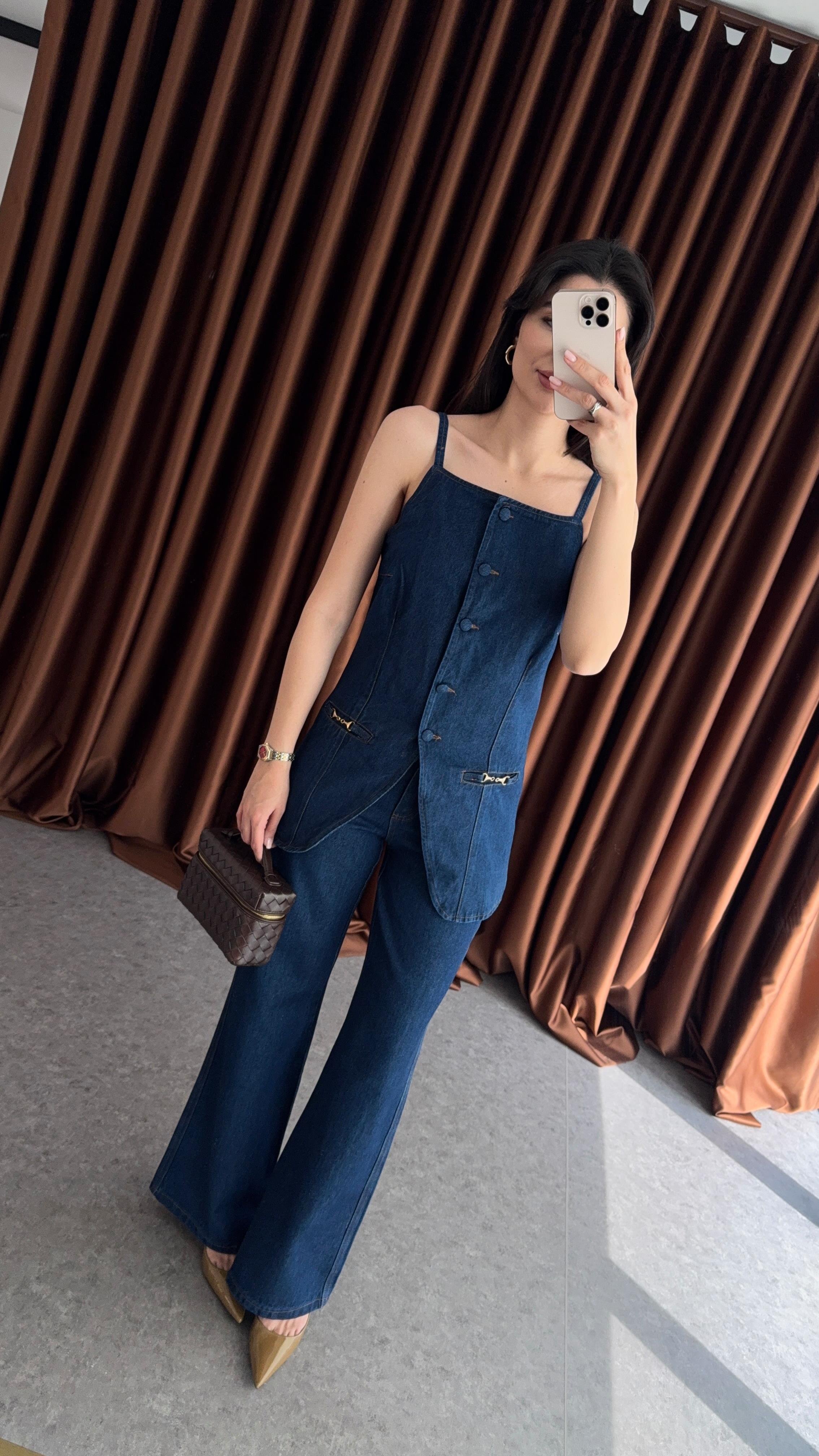 Gold Detaylı Denim Takım