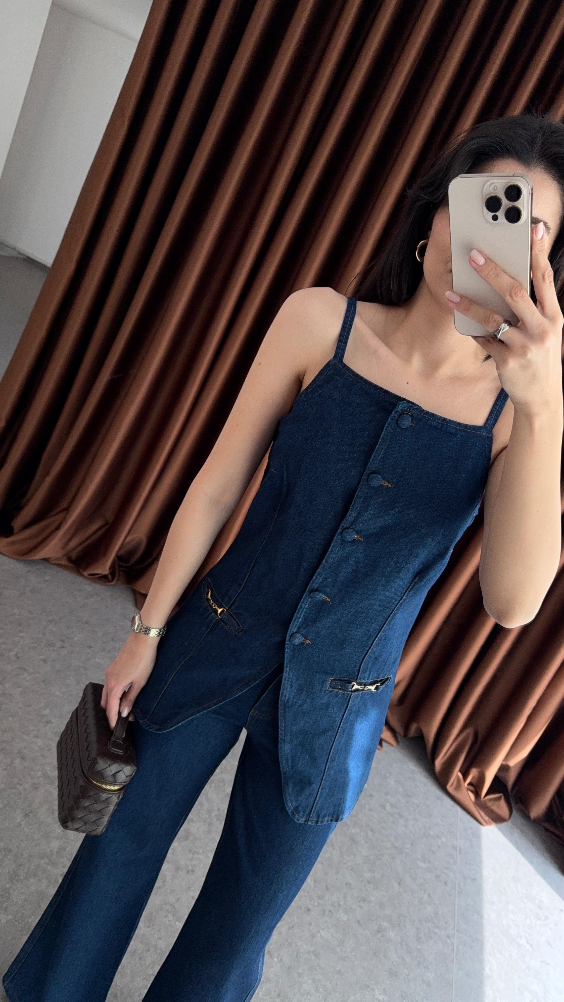 Gold Detaylı Denim Takım