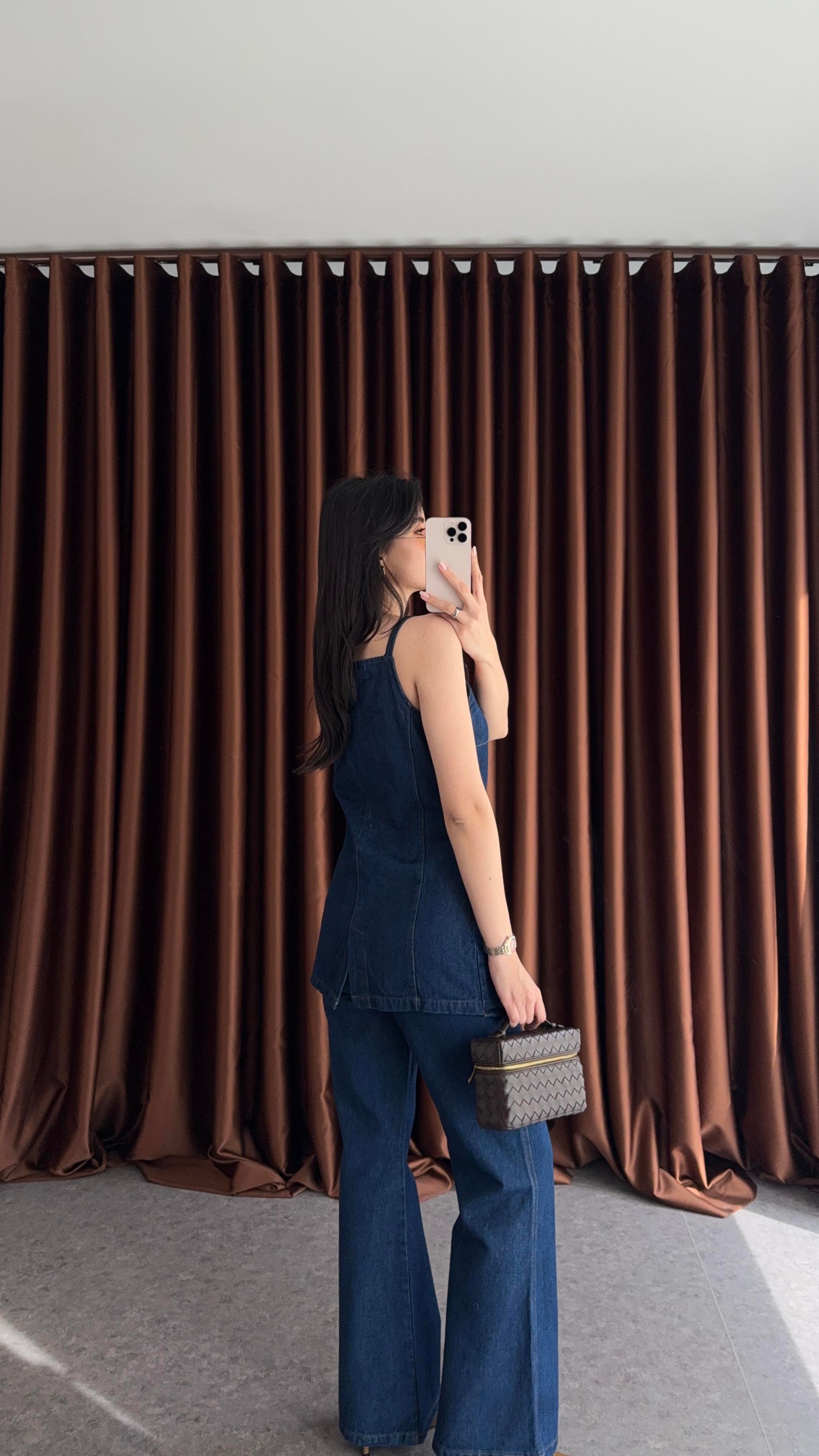 Gold Detaylı Denim Takım