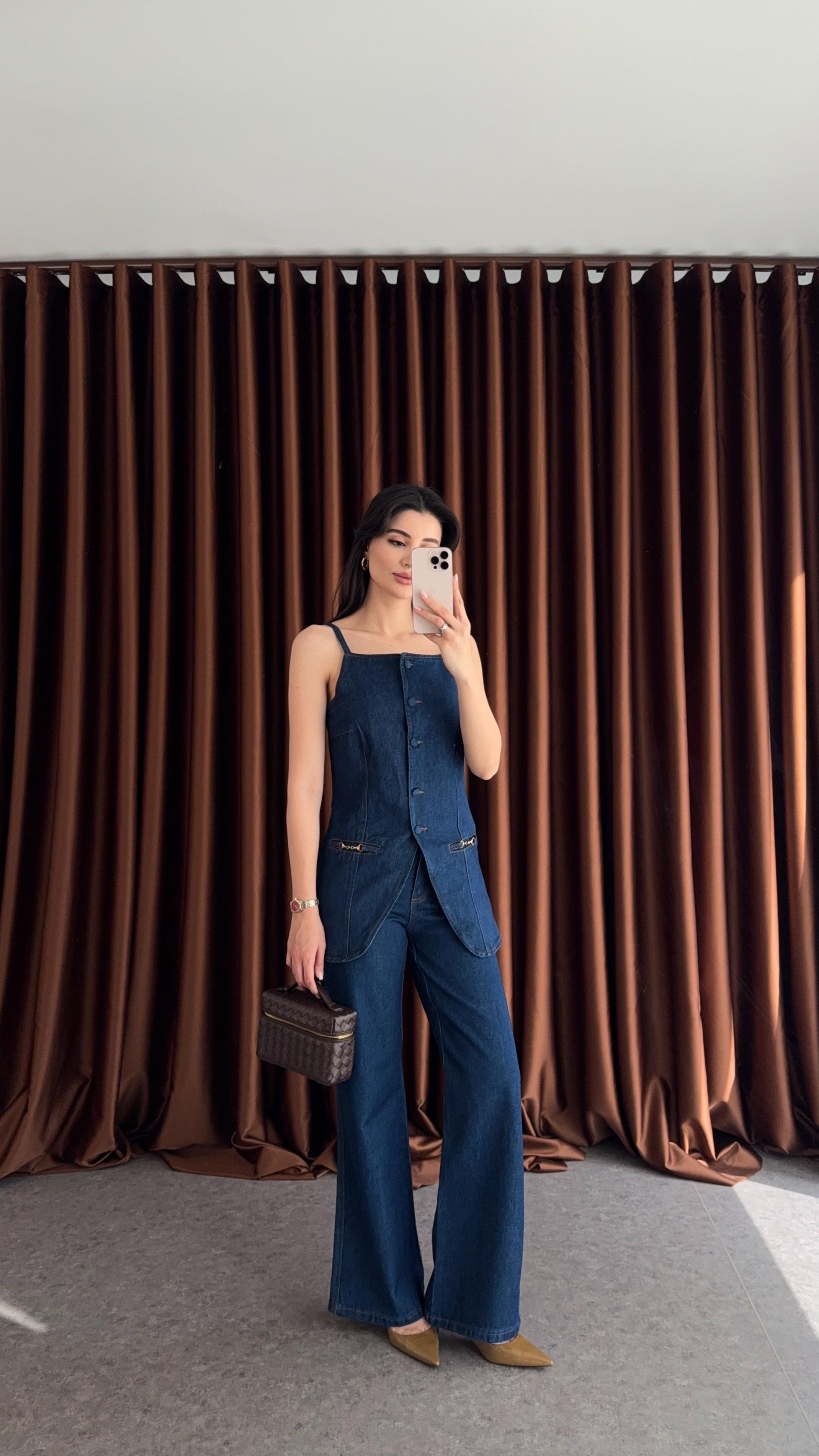 Gold Detaylı Denim Takım