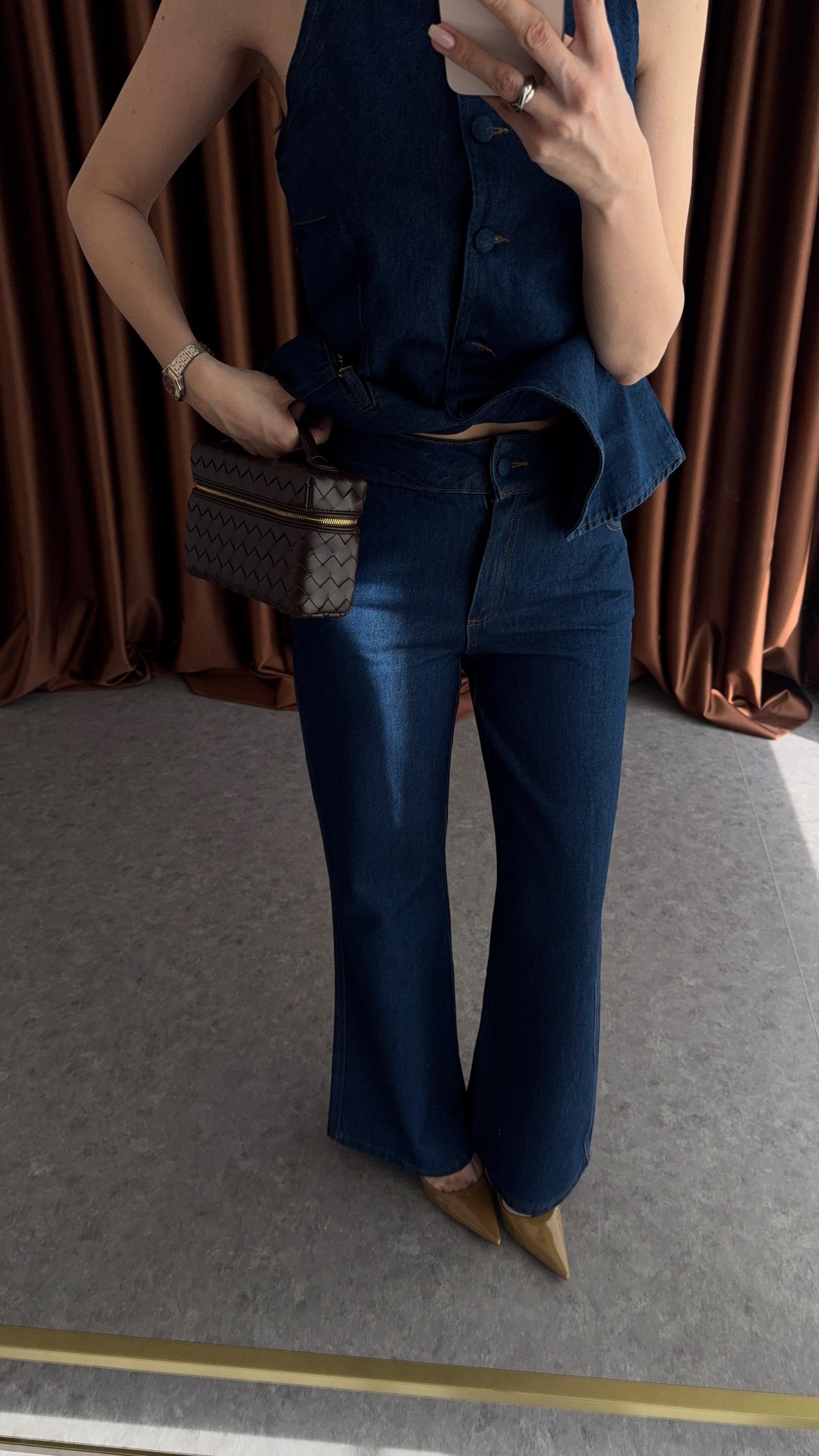 Gold Detaylı Denim Takım