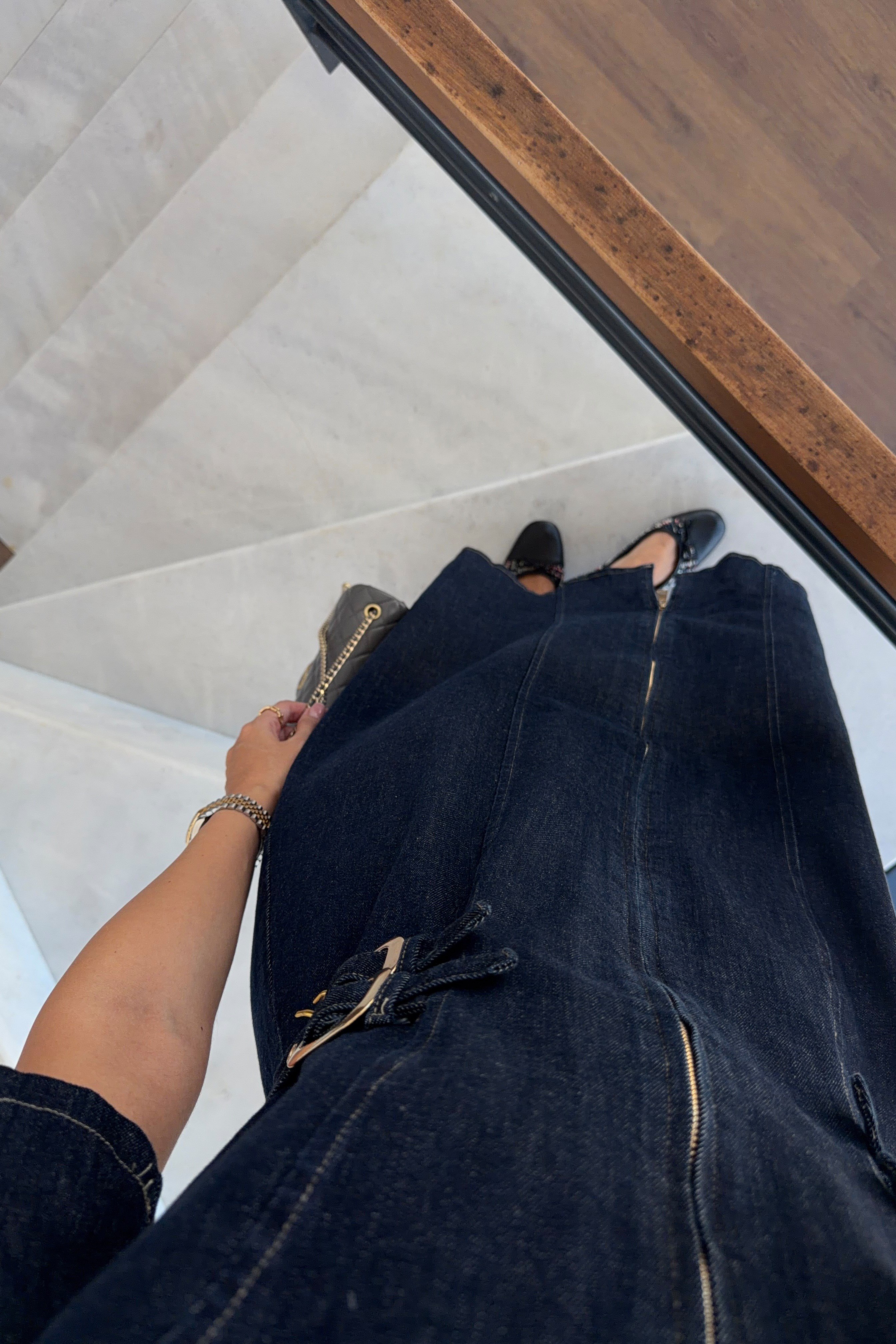 Gold Detaylı Likralı Denim Elbise