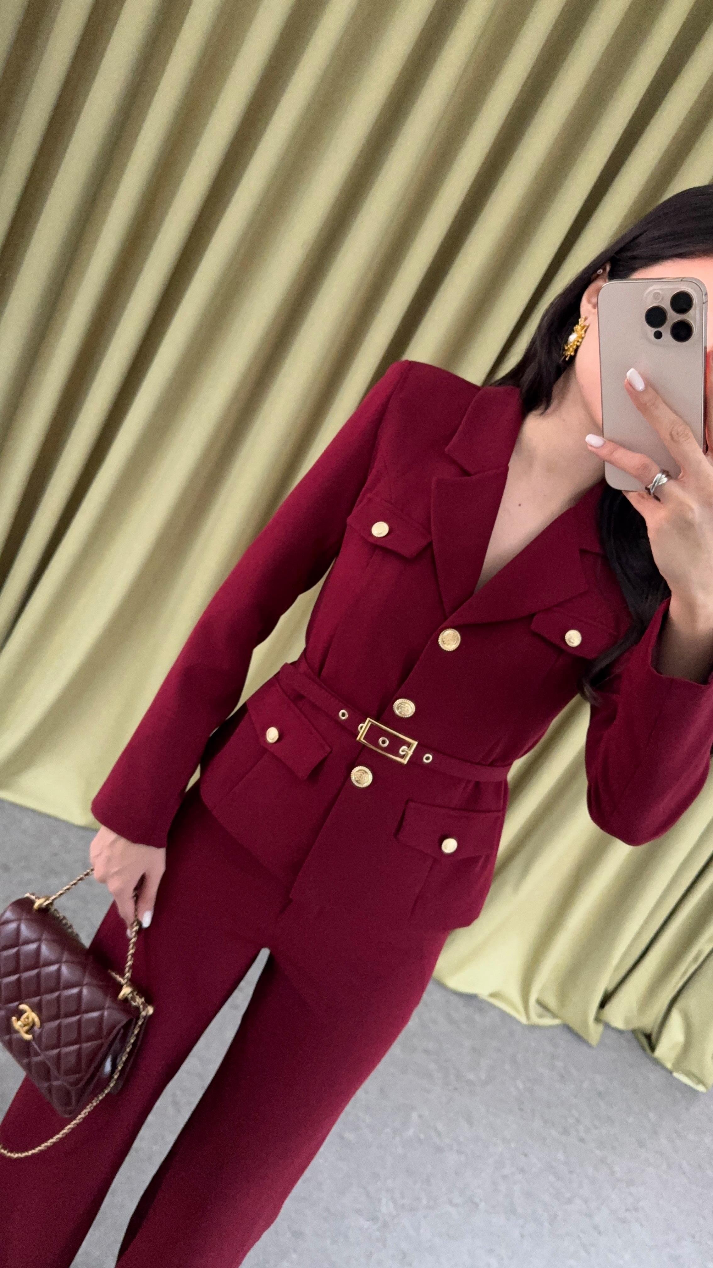 Gold Detaylı Premium Bordo İkili Takım