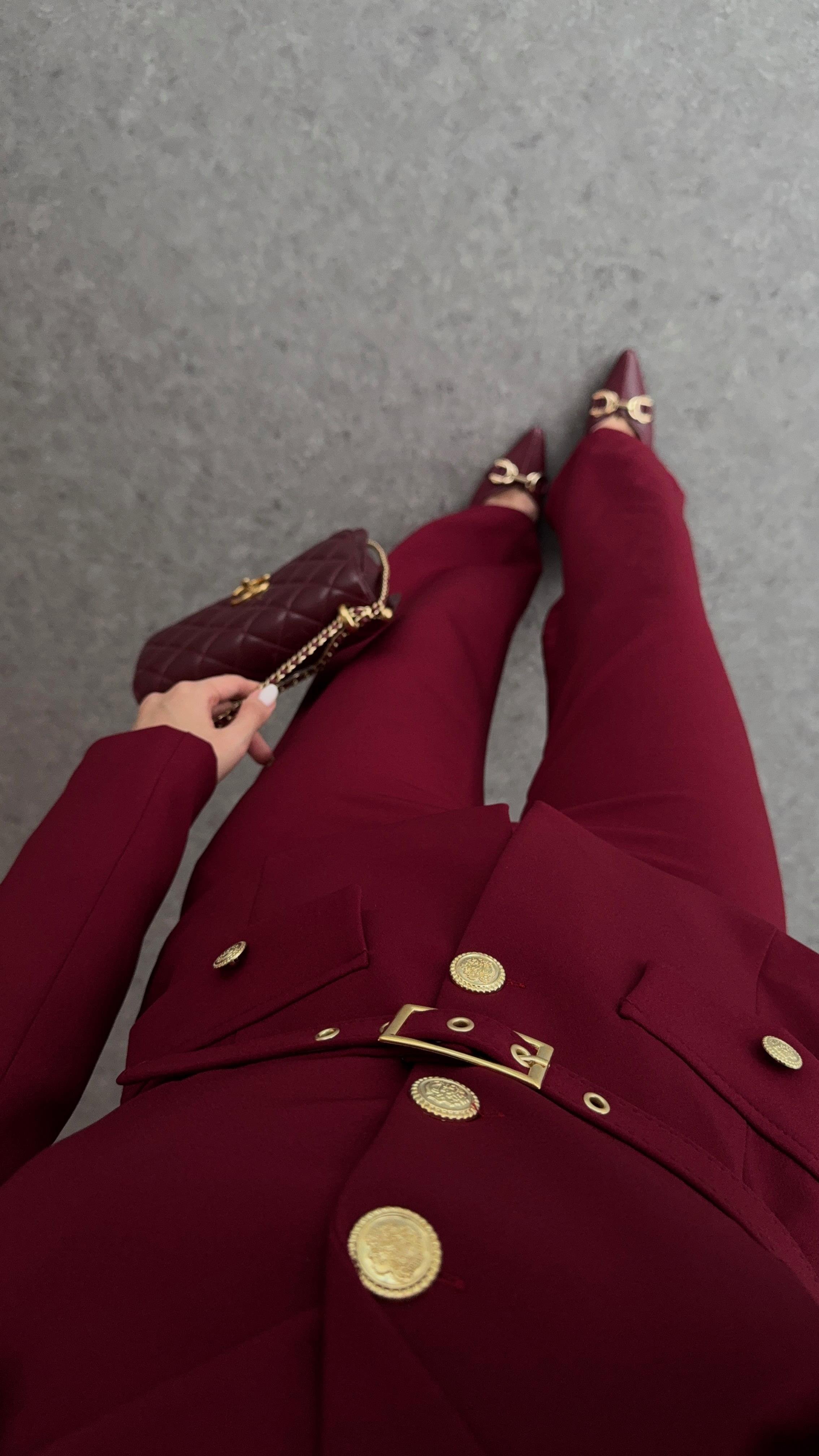 Gold Detaylı Premium Bordo İkili Takım