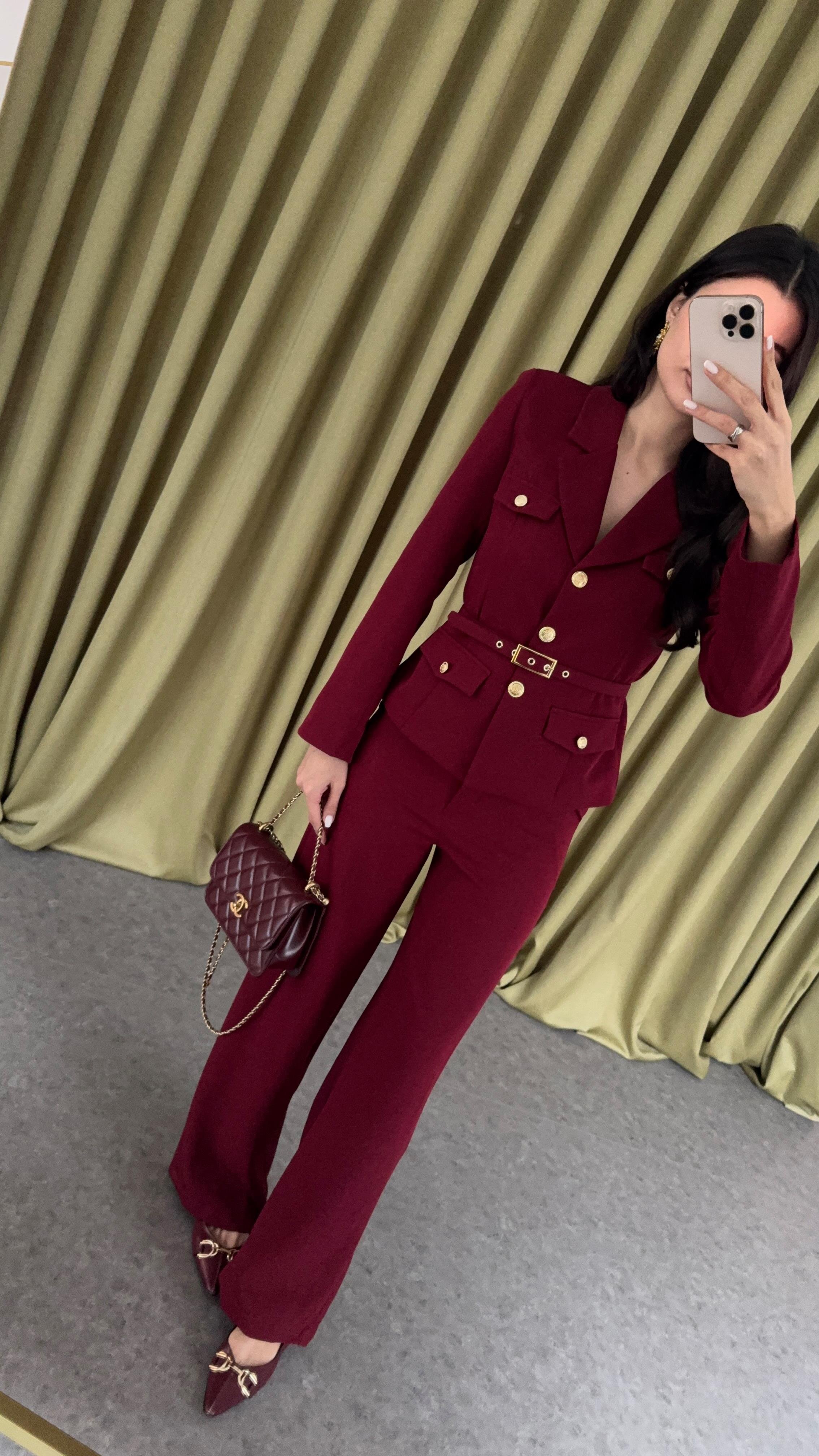 Gold Detaylı Premium Bordo İkili Takım