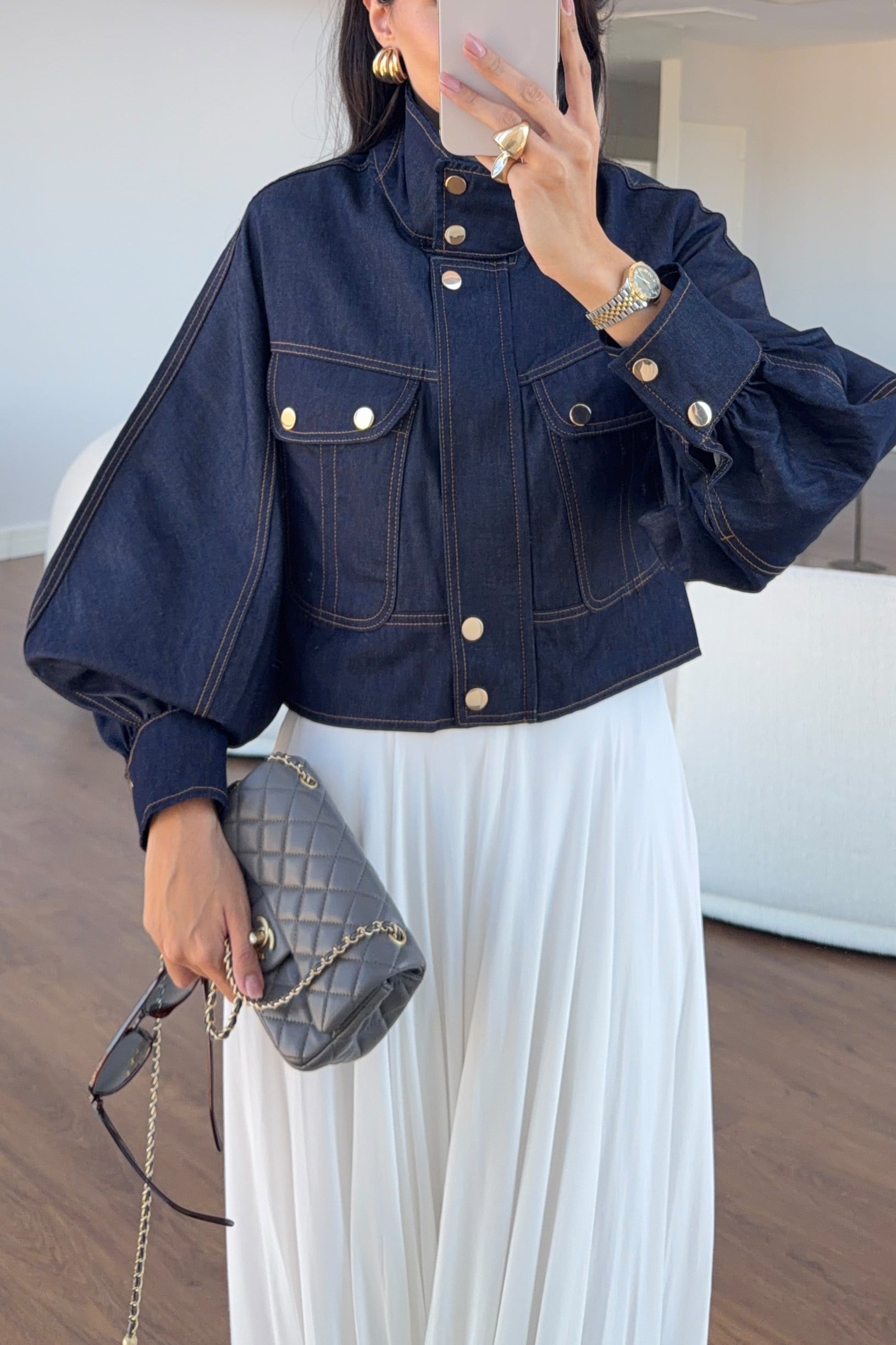 Gold Düğmeli Denim Ceket