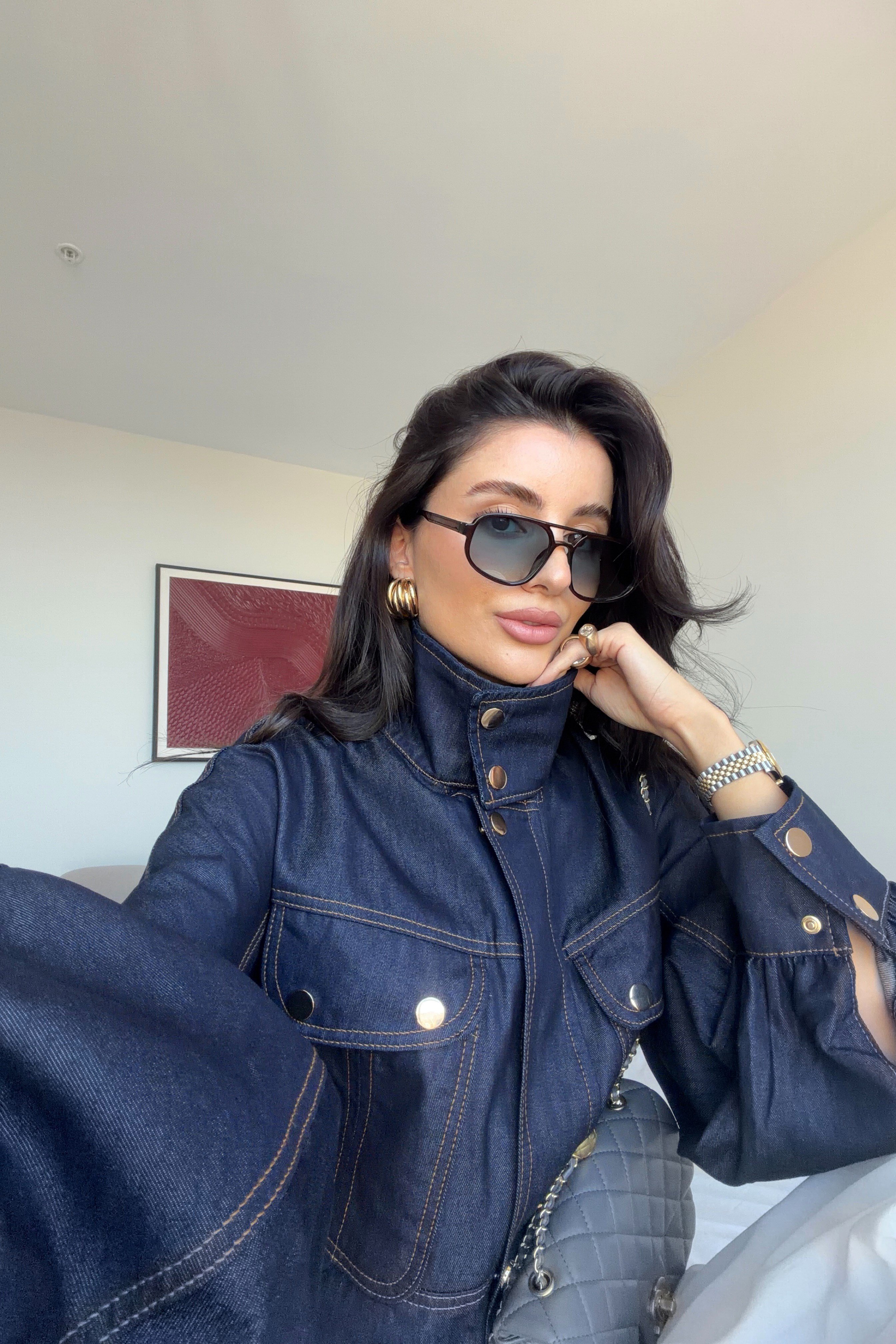 Gold Düğmeli Denim Ceket