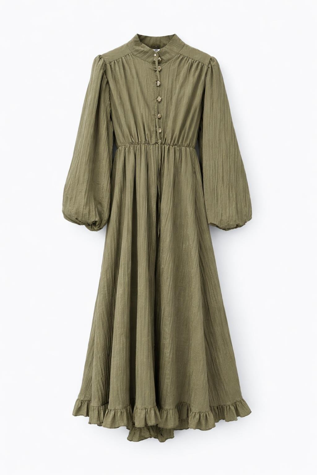 Gold Düğmeli Piliseli Haki Elbise