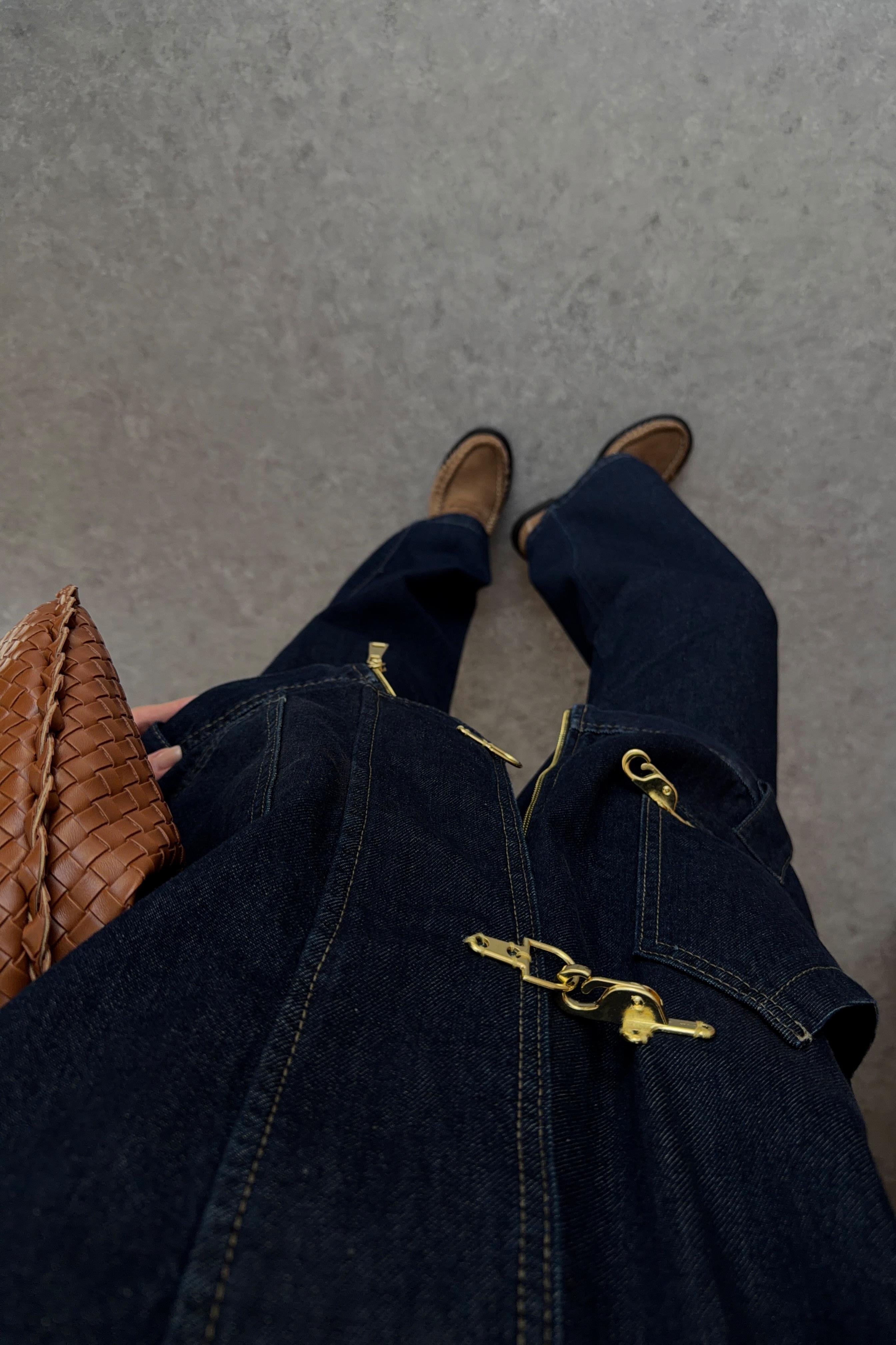 Gold Kancalı Lacivert Denim Ceket-Jean Takım
