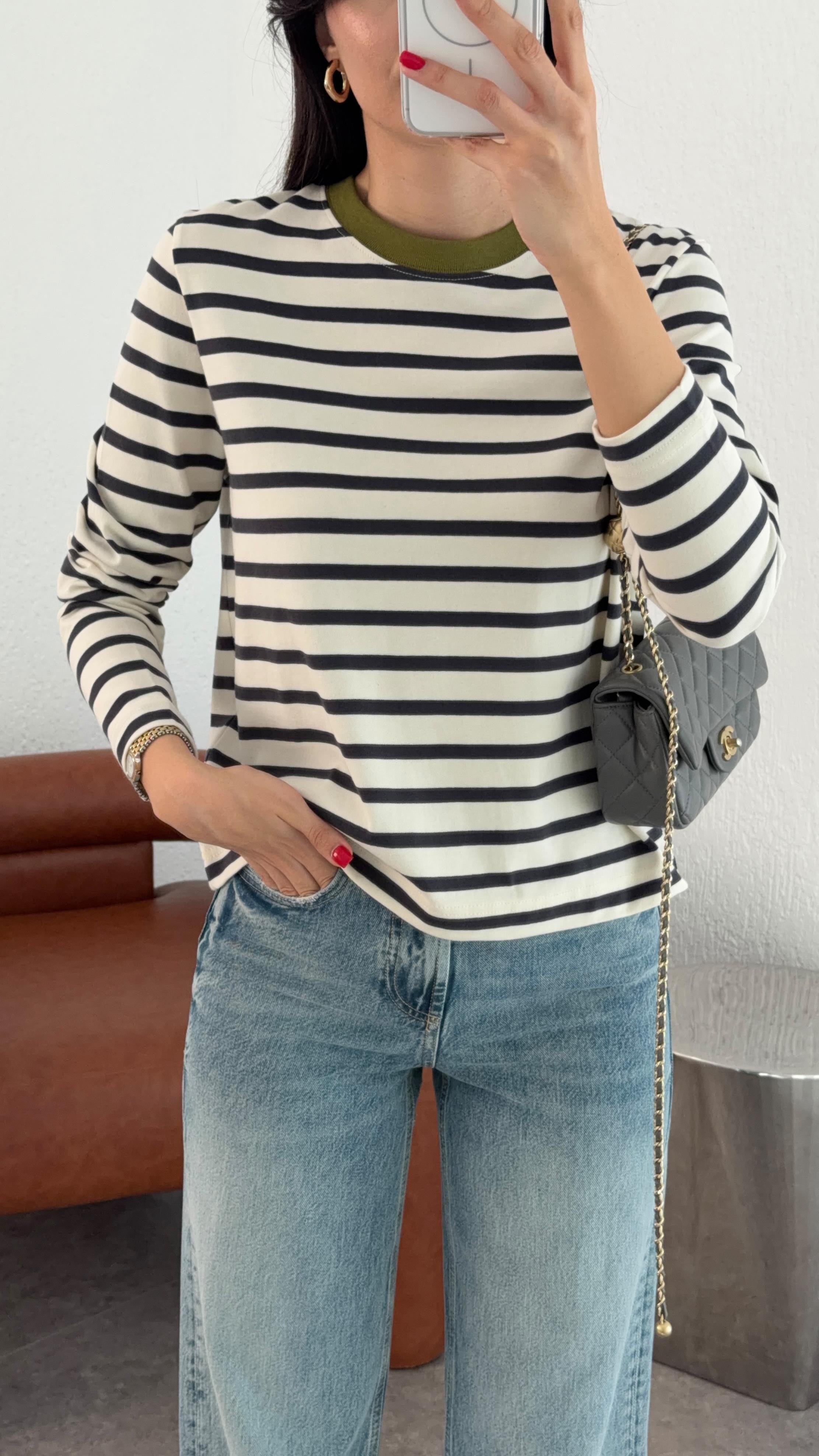 Gri Çizgili Basic Sweat