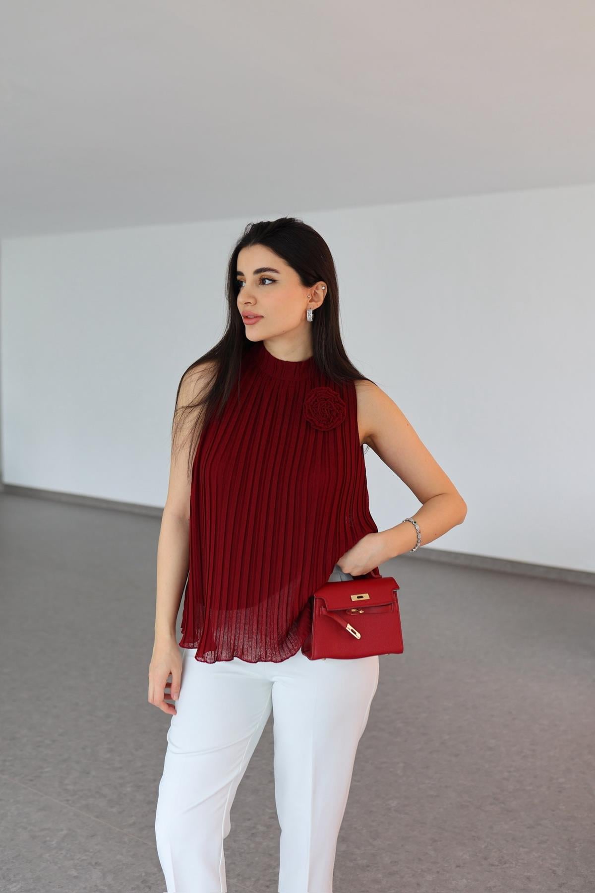 Güllü Bordo Bluz