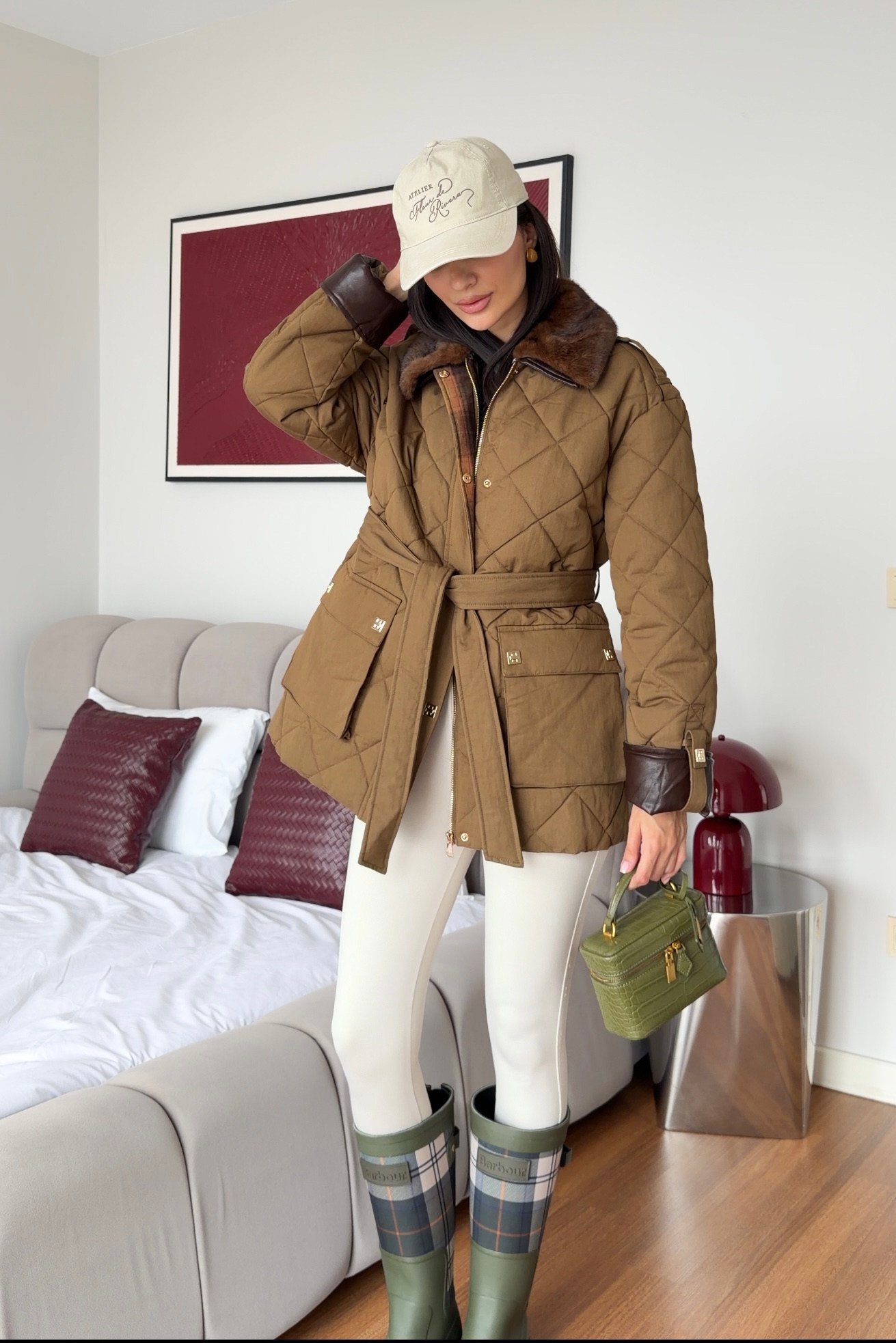 Haki Kapitone Kemerli Premium Mont