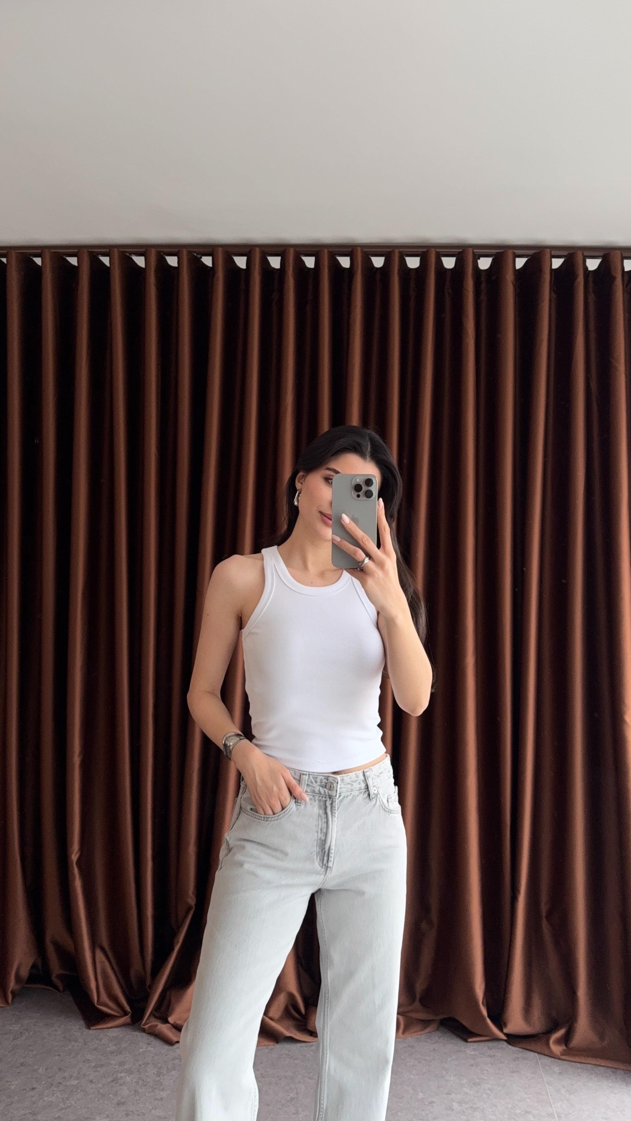 Halter Yaka Basic Beyaz Atlet