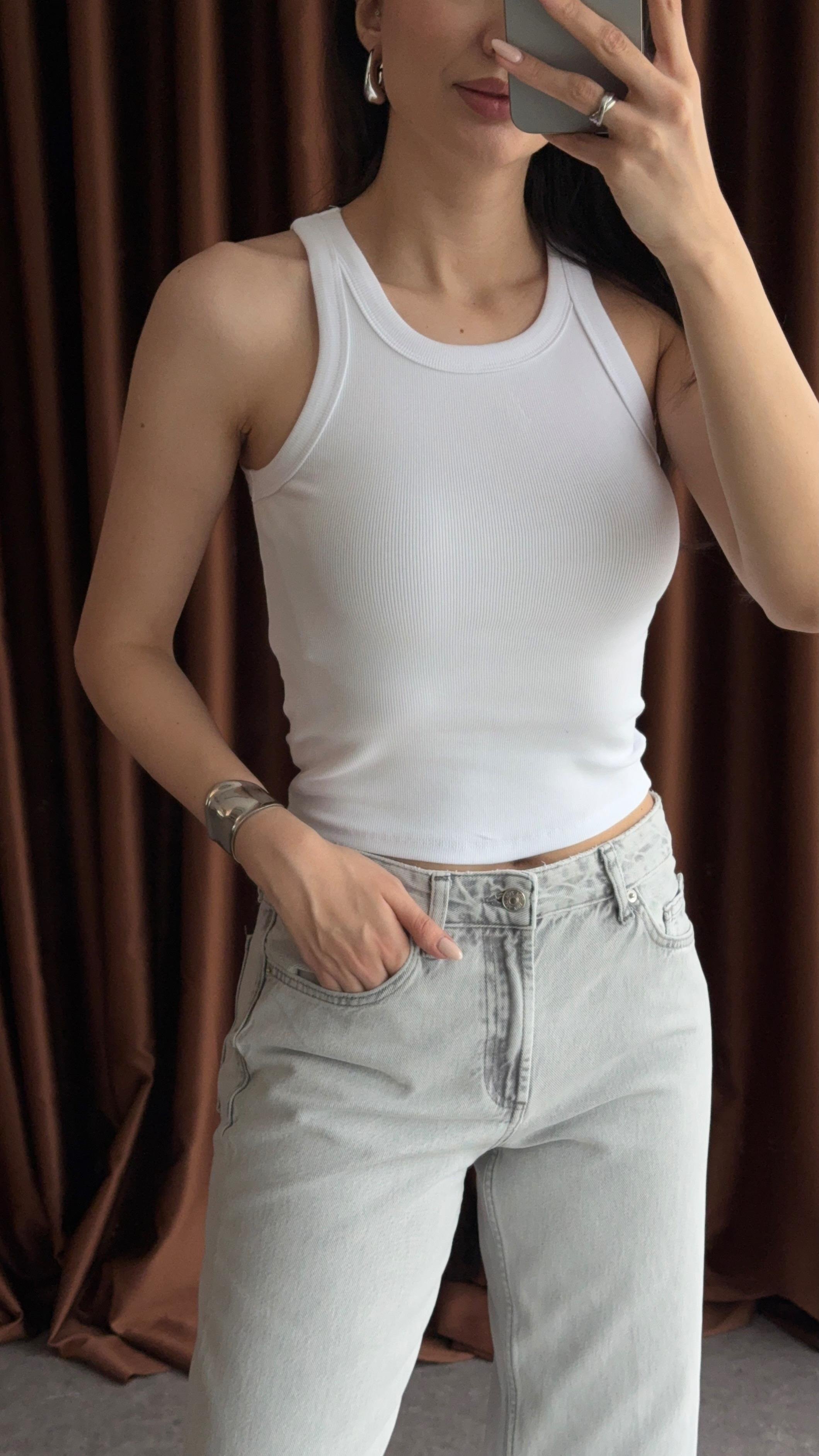Halter Yaka Basic Beyaz Atlet