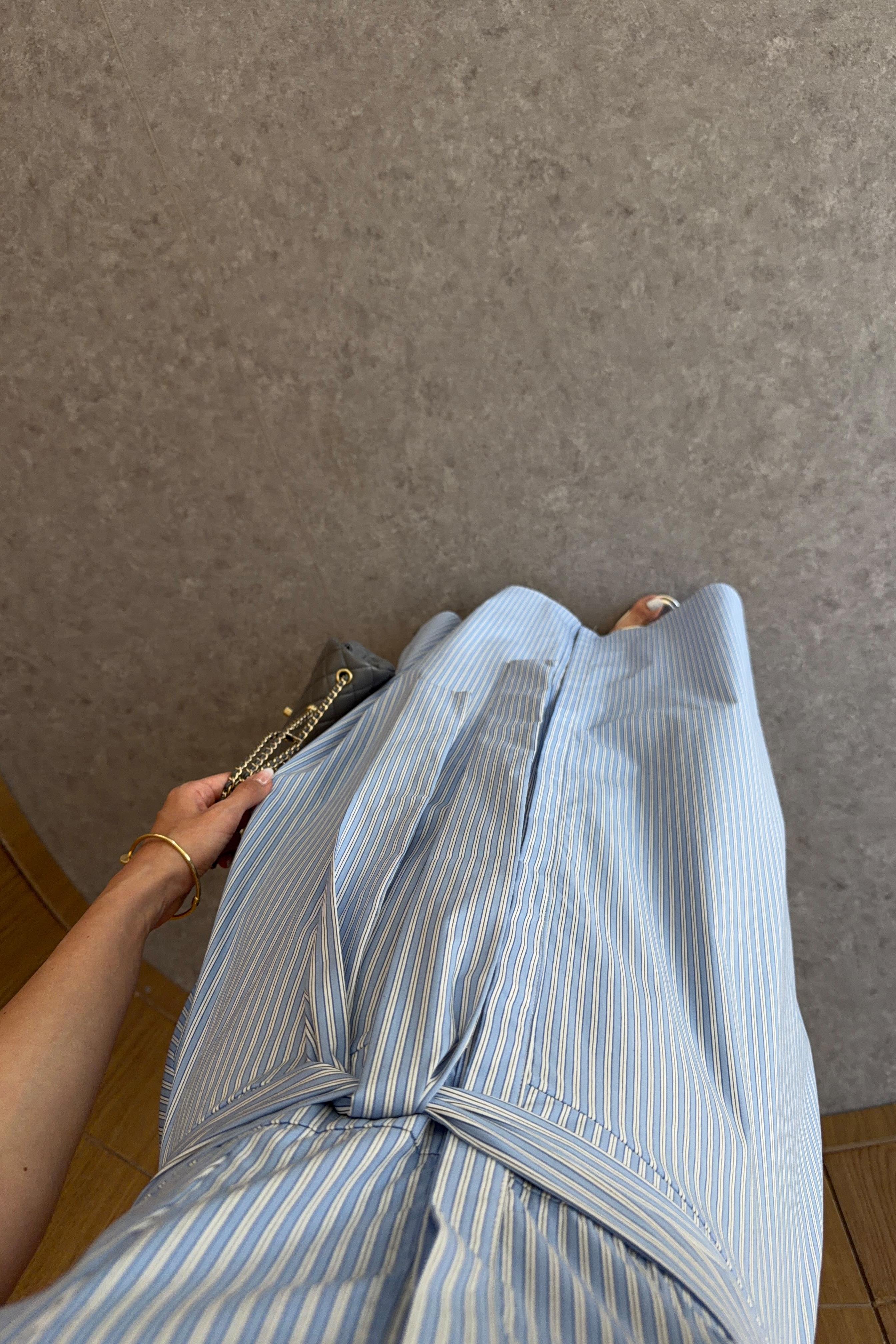 Halter Yaka Çizgili Mavi Elbise