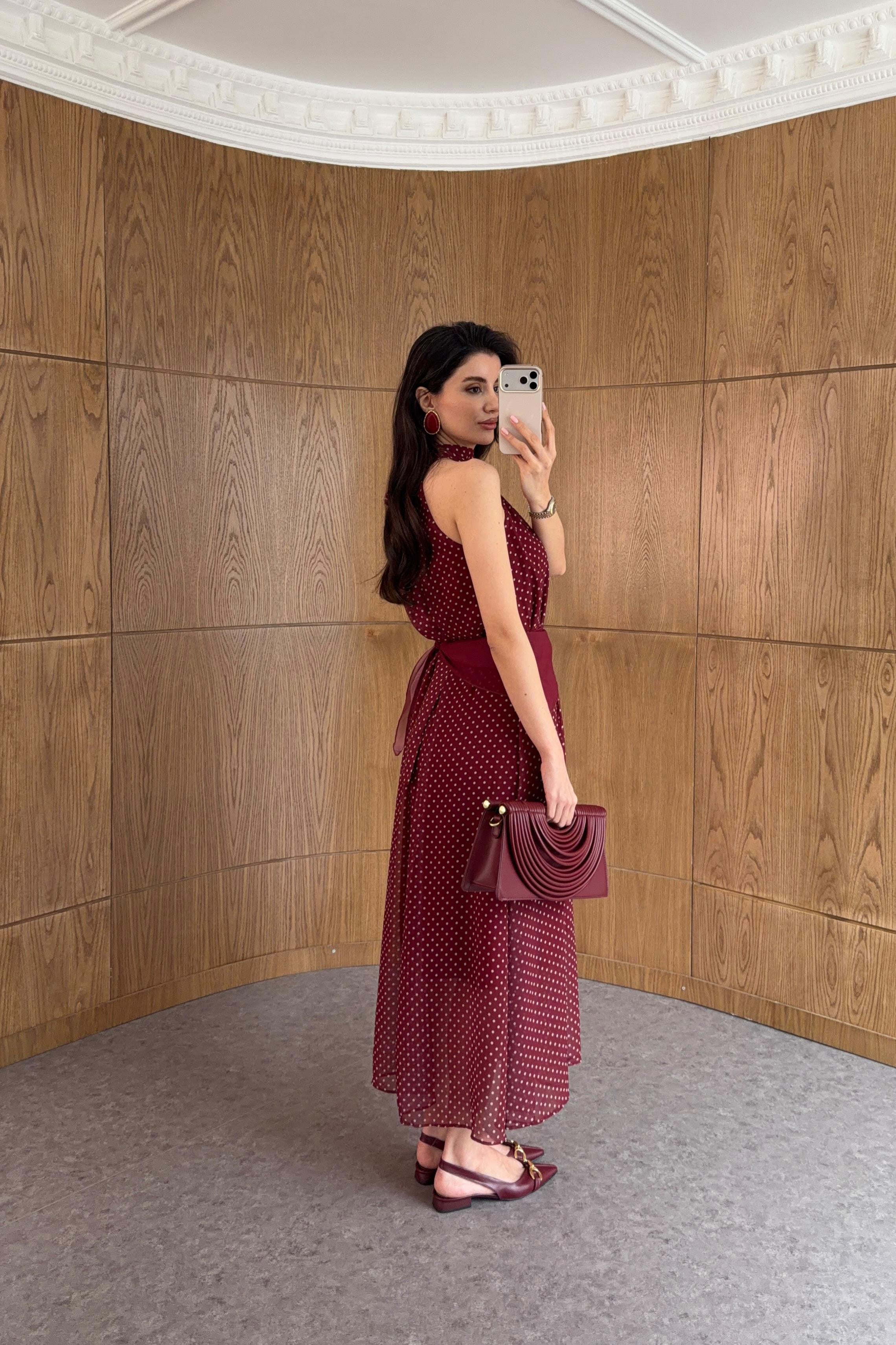 Halter Yaka Kırmızı Elbise
