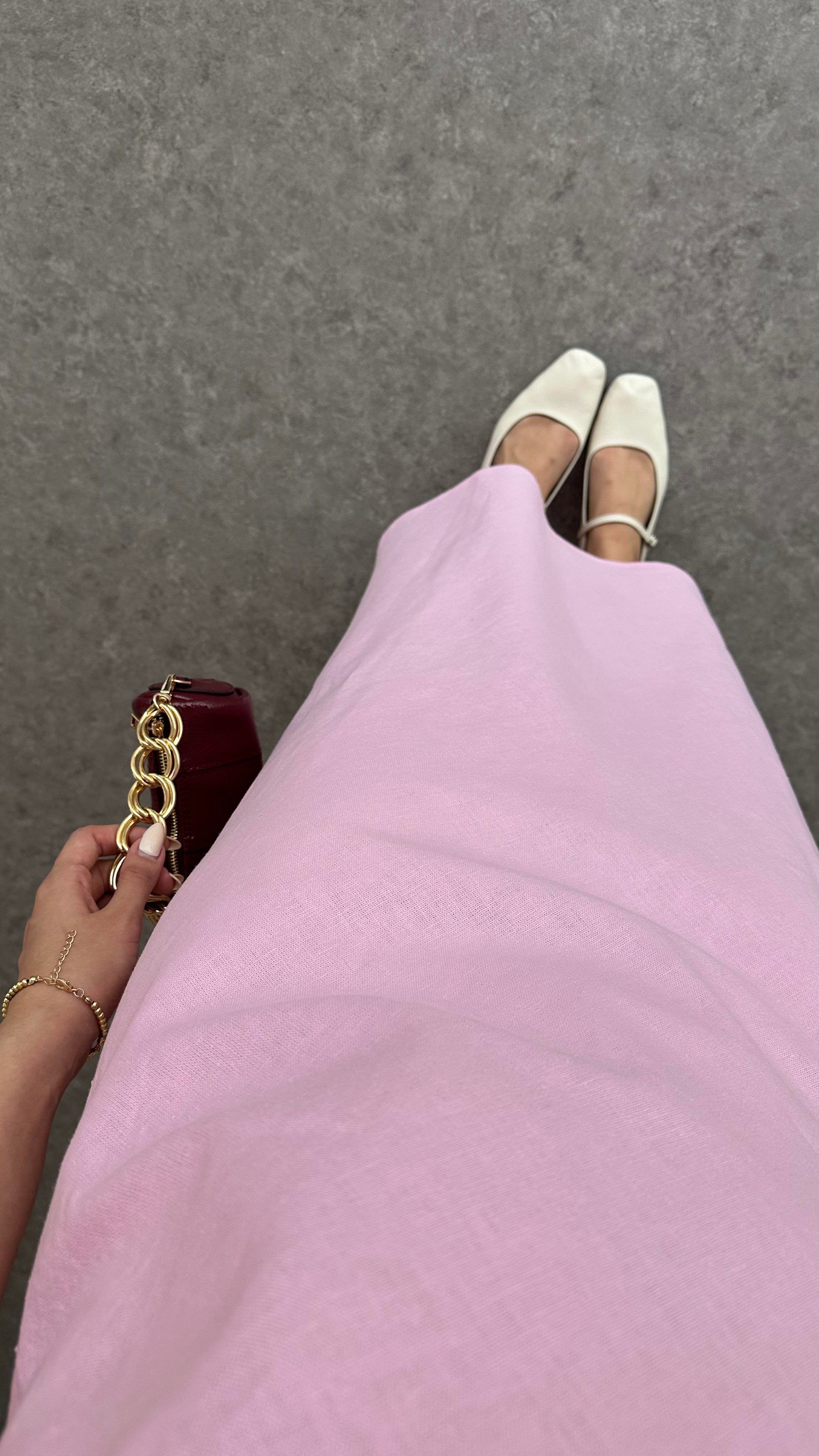 Ham Keten Premium Pembe Elbise