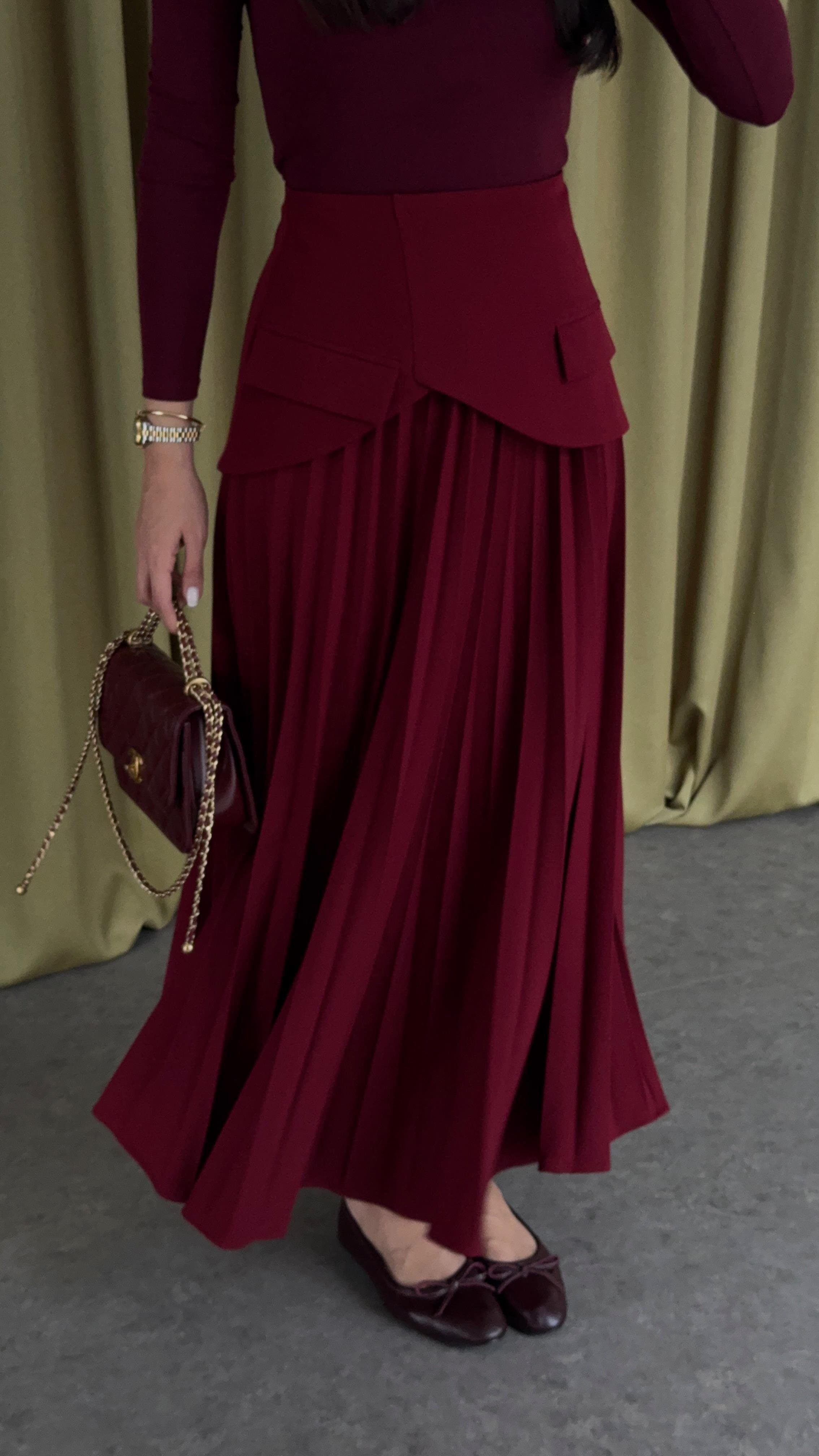 İki Parça Pinterest Bordo Etek